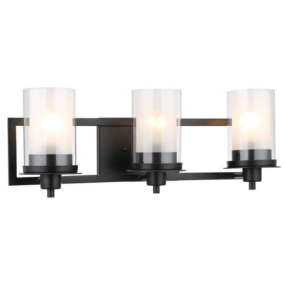 Designers Impressions Juno 3 Light Wall Sconce, Matte Black, Metal, Model 73484, Clear and Frosted Glass