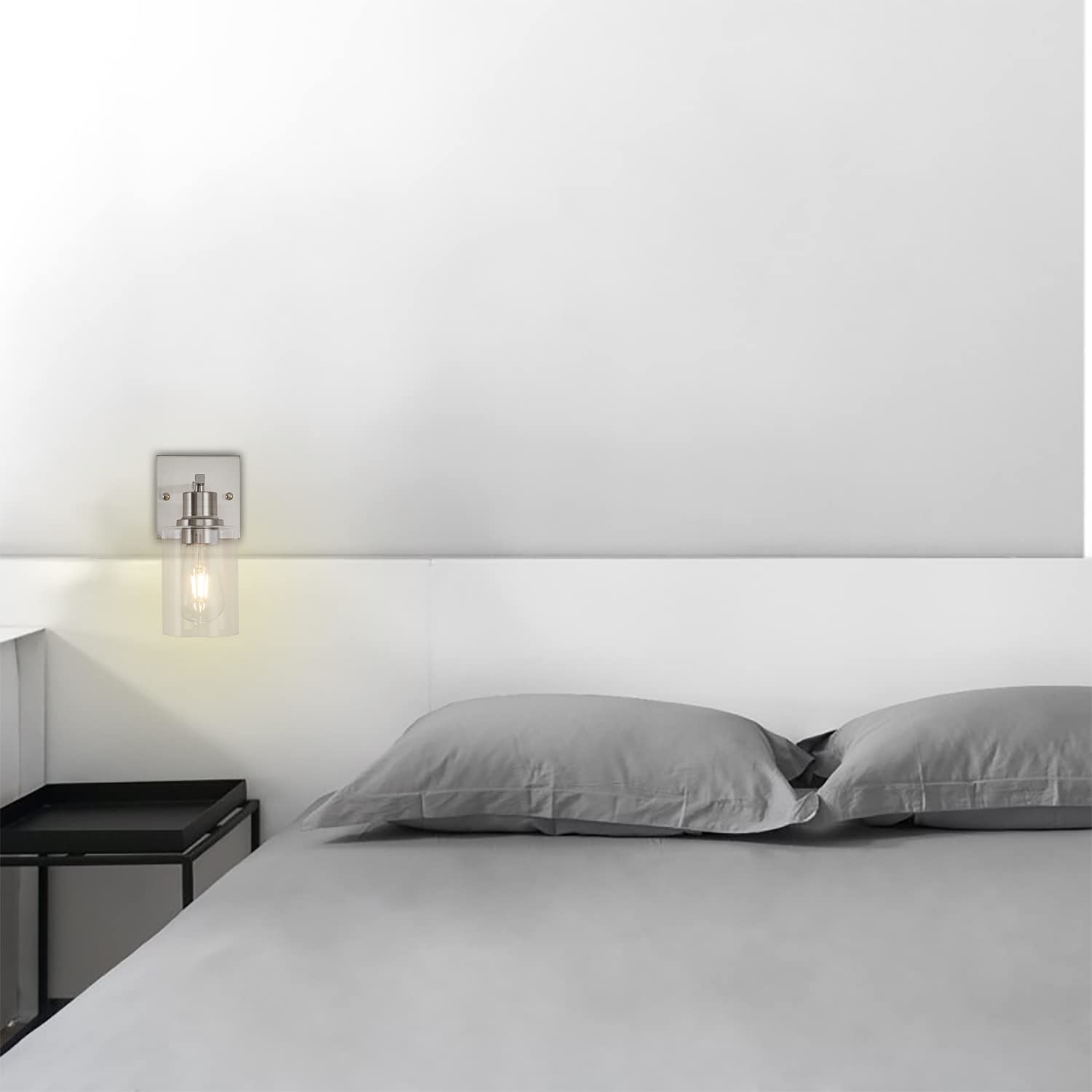 Filimitiy 1-Light Bathroom Light Fixtures, Brushed Nickel Vanity Light With Clear Glass Shade, Modern Wall Sconce For Mirror Bed