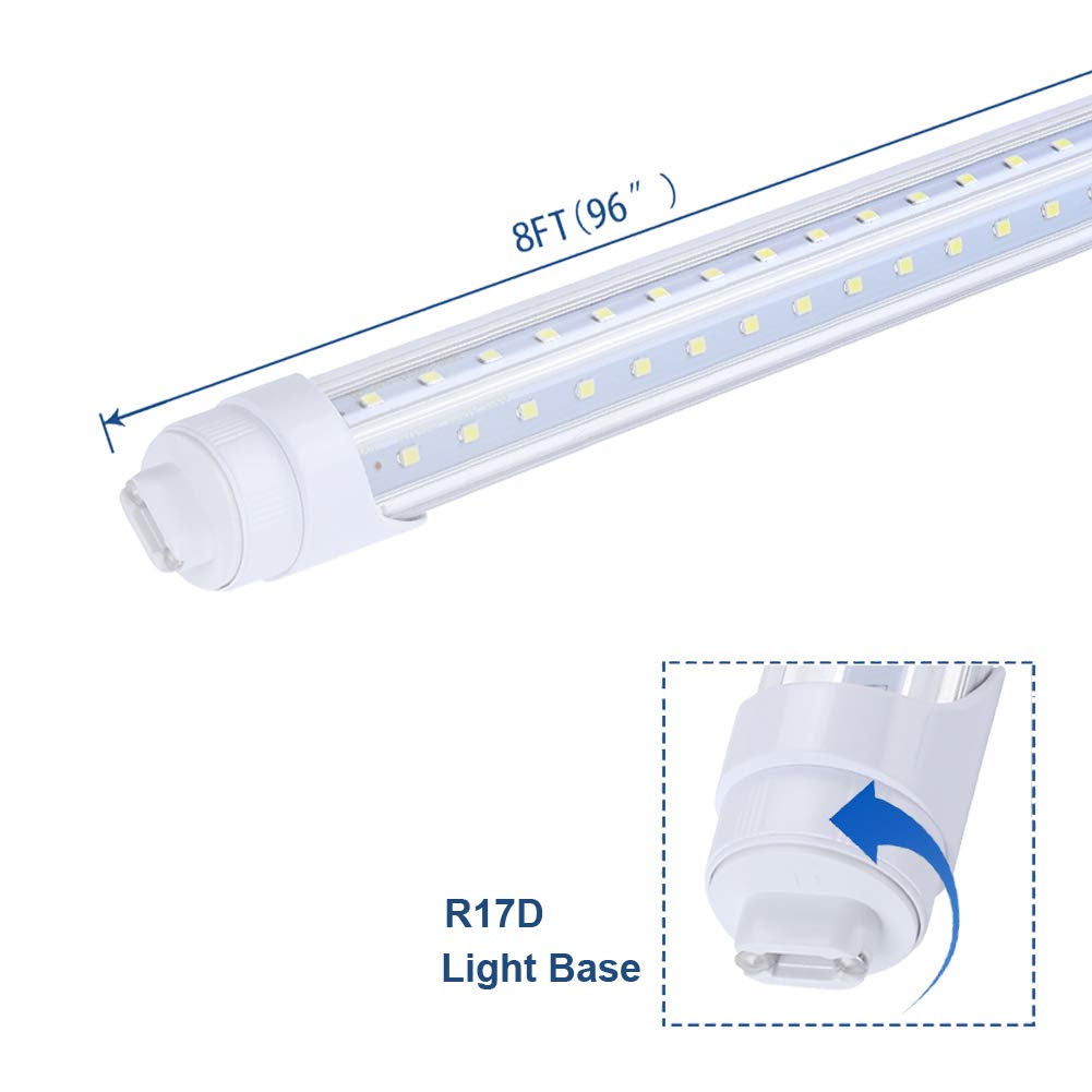 25Pack 8Ft R17D V Shaped Led Light Tube Bulb 65W Rotatable Ho Base 2Row,Need Bypass Ballast,Replace 150W Fluorescent Shop Lights