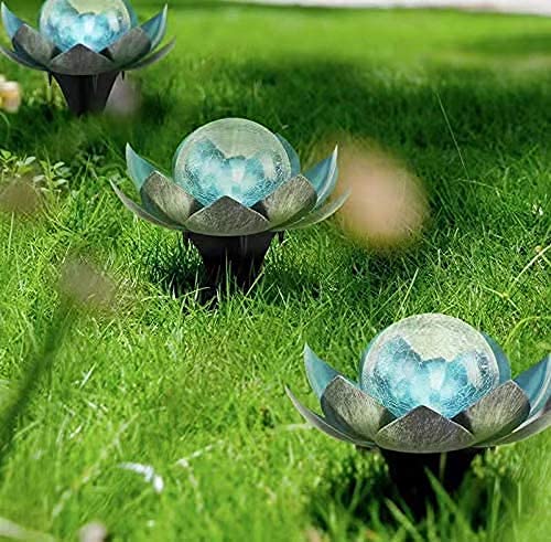 QZHP Solar Garden Light, Waterproof Metal,  ed Globe Glass, Green, Model HP004
