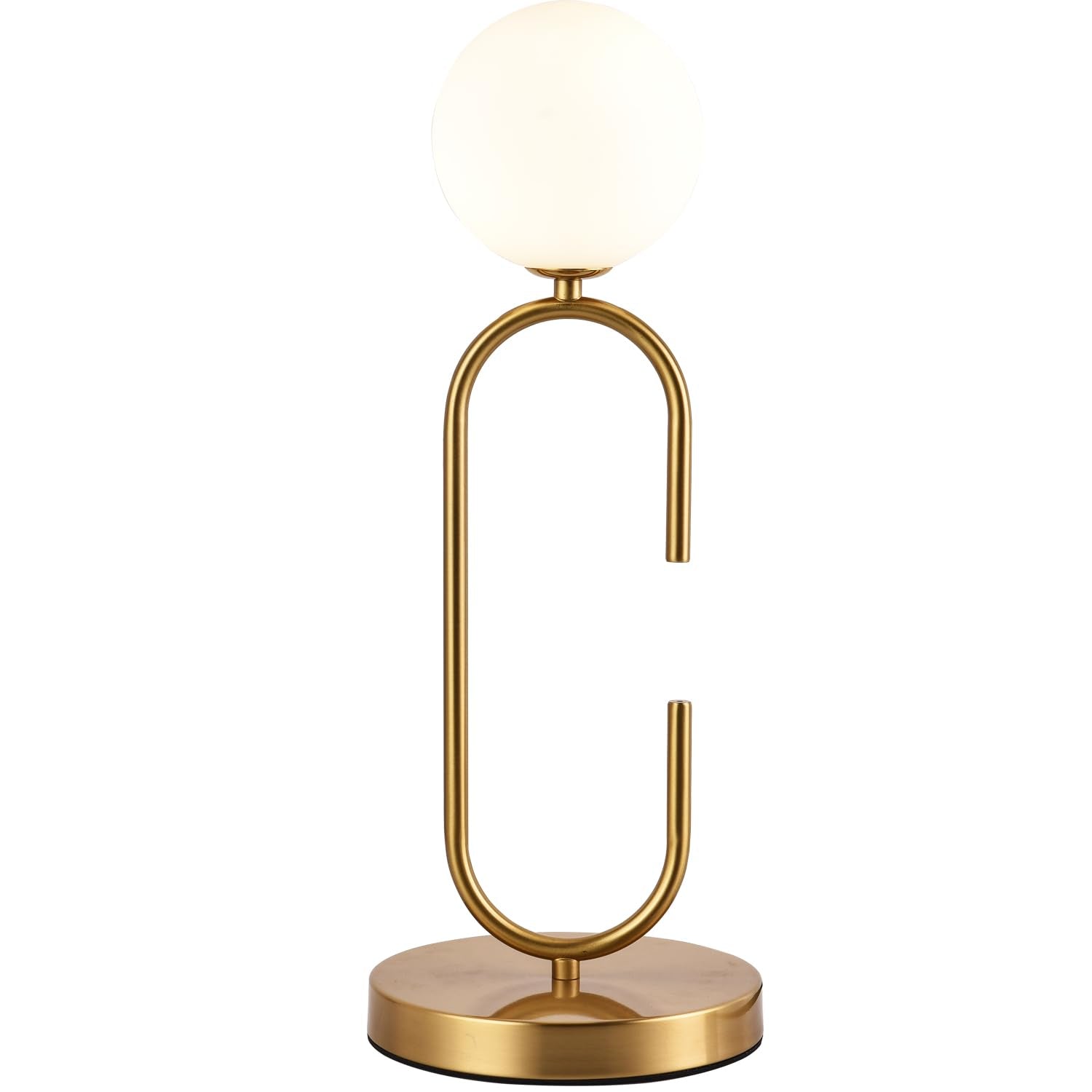 AMARTIZ Mid Century C-Shape Table Lamp Gold 2-Light Globe Dimmable Table Lamp with Milk White Glass Gold Nightstand Lamp for Bed