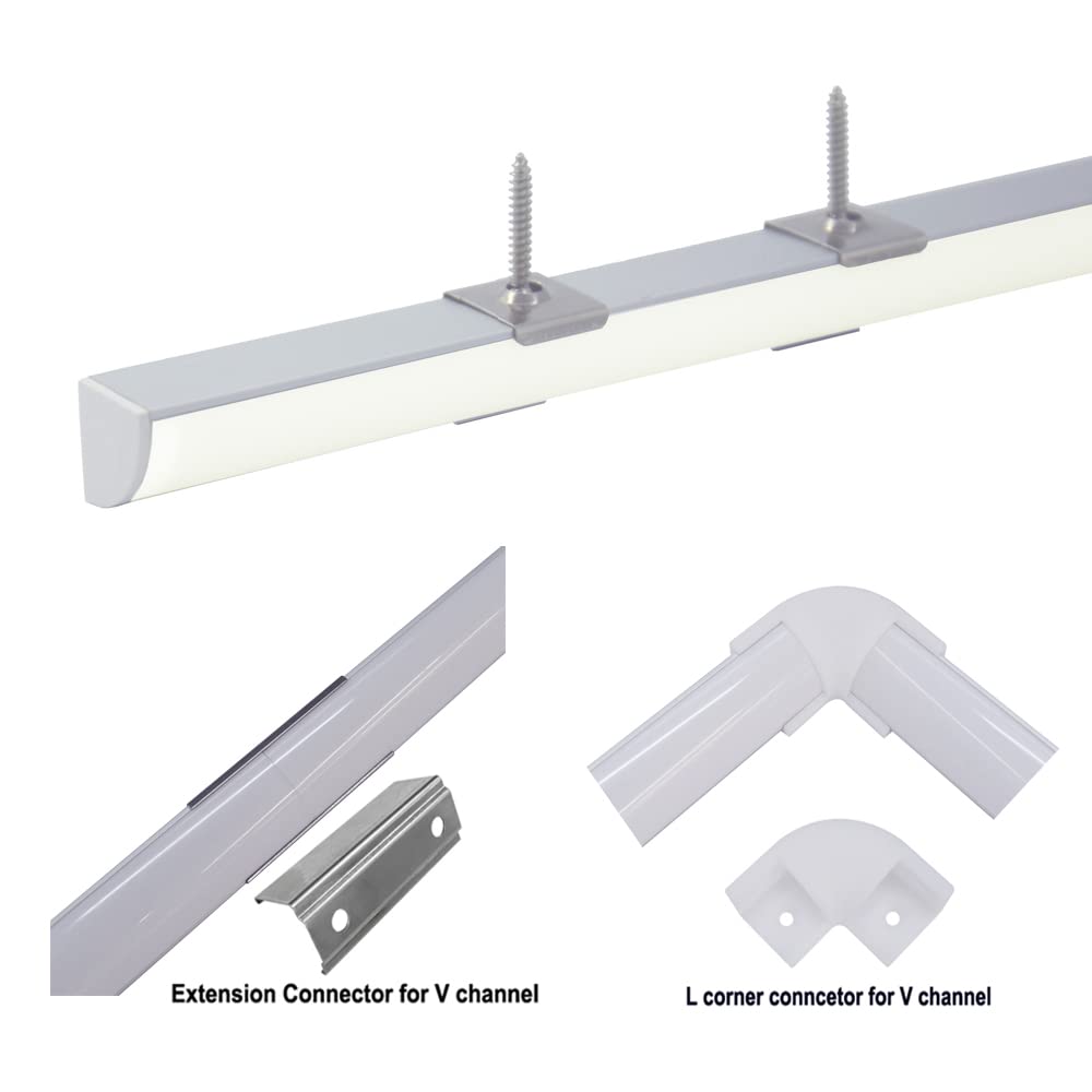 hunhun 20-Pack V Shape LED Aluminum Channel, 3.3ft, Silver, Includes Milky Cover, End Caps & Mounting Clips, Model CH-01-6
