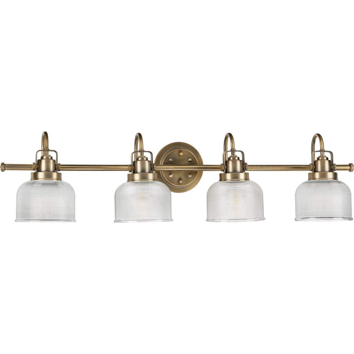 Progress Lighting 4-Light Clear Double Prismatic Glass Coastal Bath Vanity, Archie Collection, Vintage Brass (P2997-163)