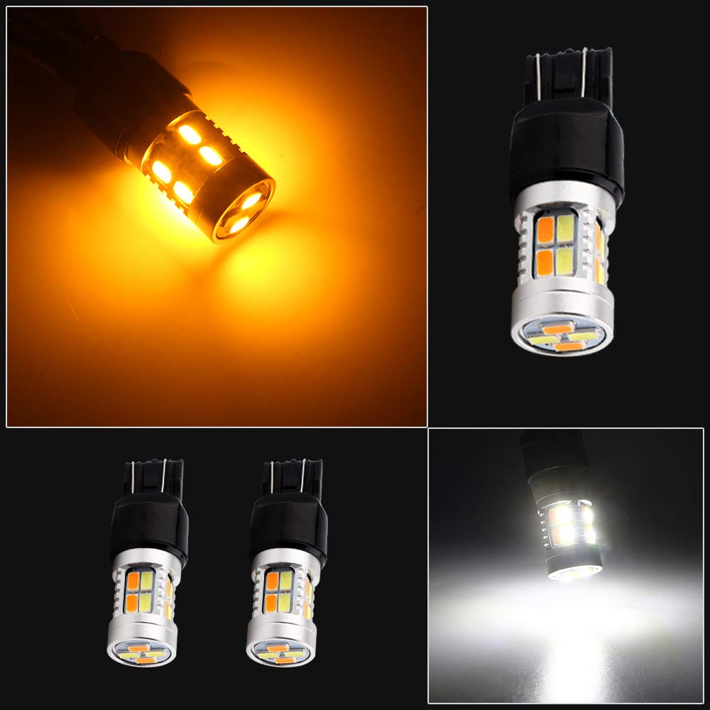 Grandview 7443 LED Light Bulbs 2-Pack, 400LM Amber/White Switchback, 12V, 5730 20SMD, 6500K-8000