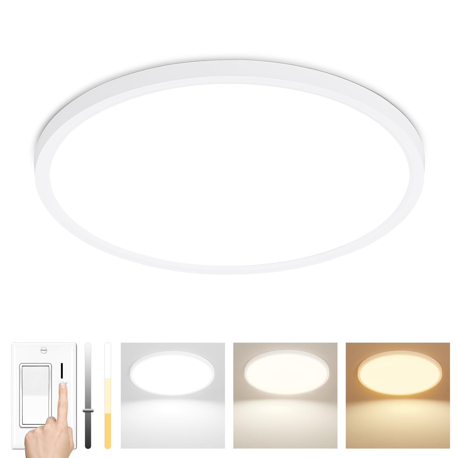 12Inch LED Ceiling Lights Flush Mount, Dimmable 3000K 4500K 6000K CCT, Low Profile Surface Mount Light Fixtures, 24W Thin Flat L