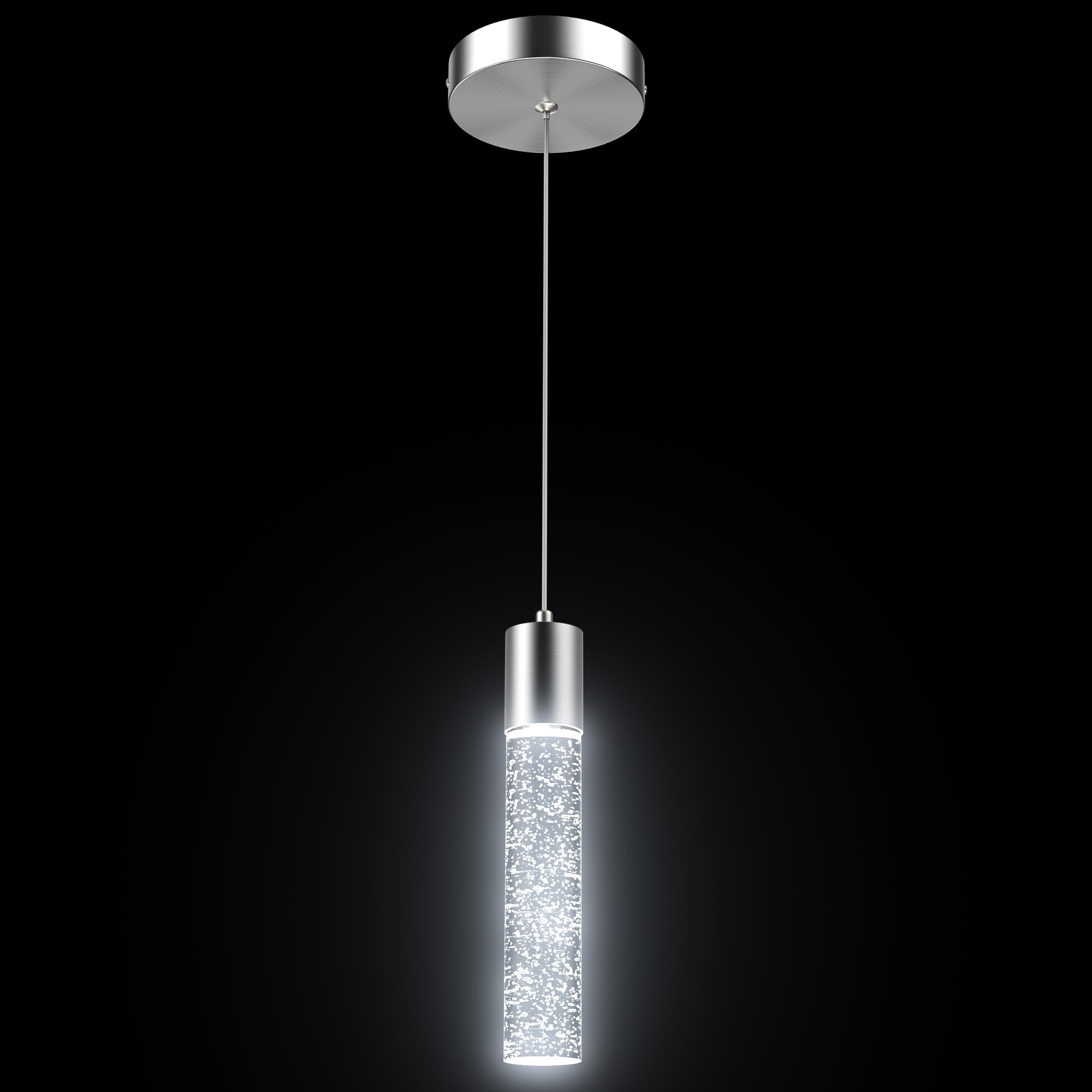 Esfos Pendant Lights Kitchen Island, 6500K LED, Crystal Bubble, Brushed Nickel, 1 Pack, Model L11-1-WT-LS