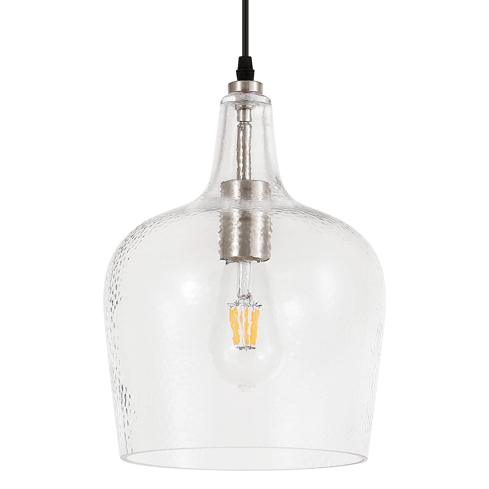 Elyccupa Large Hammered Glass Pendant Light Modern Brushed Nicklel 1 Light Single Dome Pendant Lighting Fixtures For Kitchen Island Dining Room Hallway  Dia 10 Inch  Ul Listed