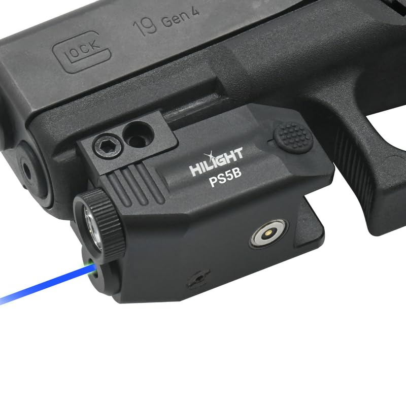 HiLight Tactical Primal Series - 400 Lumens Flashlight w/Strobe & Single Blue Laser - Aircraft Grade Aluminum, Magnetic Recharge