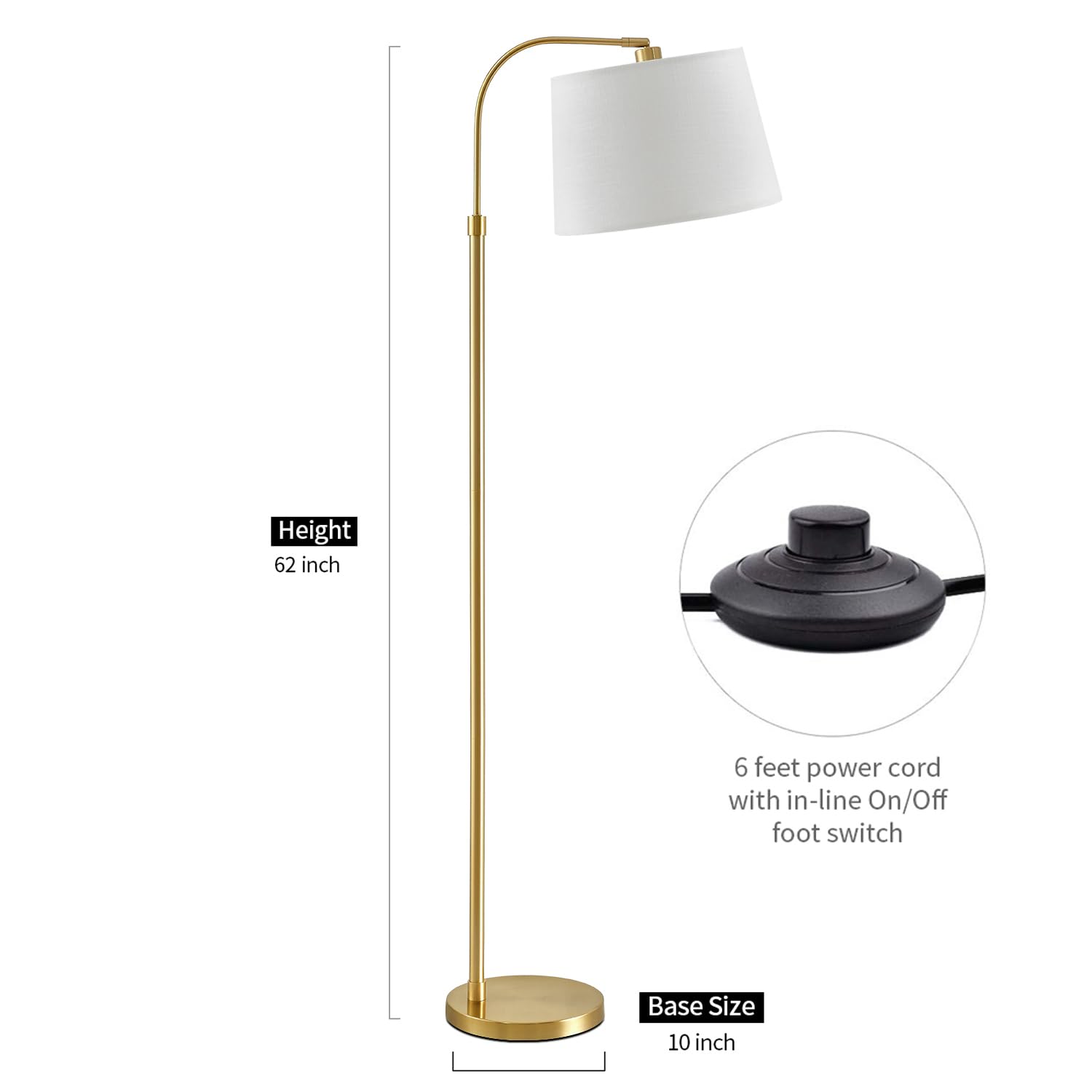 Oneach 62" Gold Arc Floor Lamp - Vintage Mid-Century Modern Metal Reading Light for Living Rooms, Bedrooms, and Offices - Model AMZ-F2015-GL