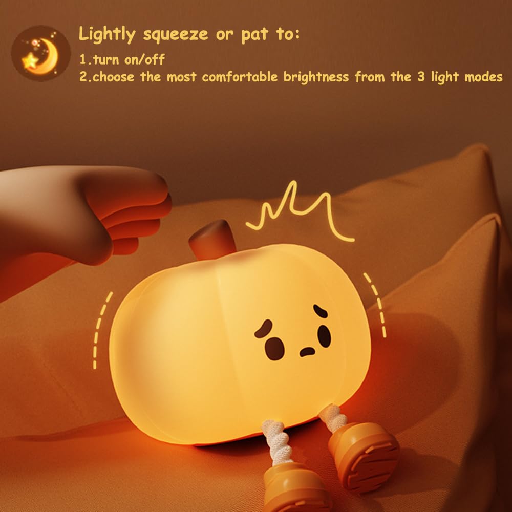 ipalmay Pumpkin Night Light - 30min Auto-Off Kids Toddler Nursery Bedside Nightlight, 3 Light Brightness Night Lamp for Bedroom
