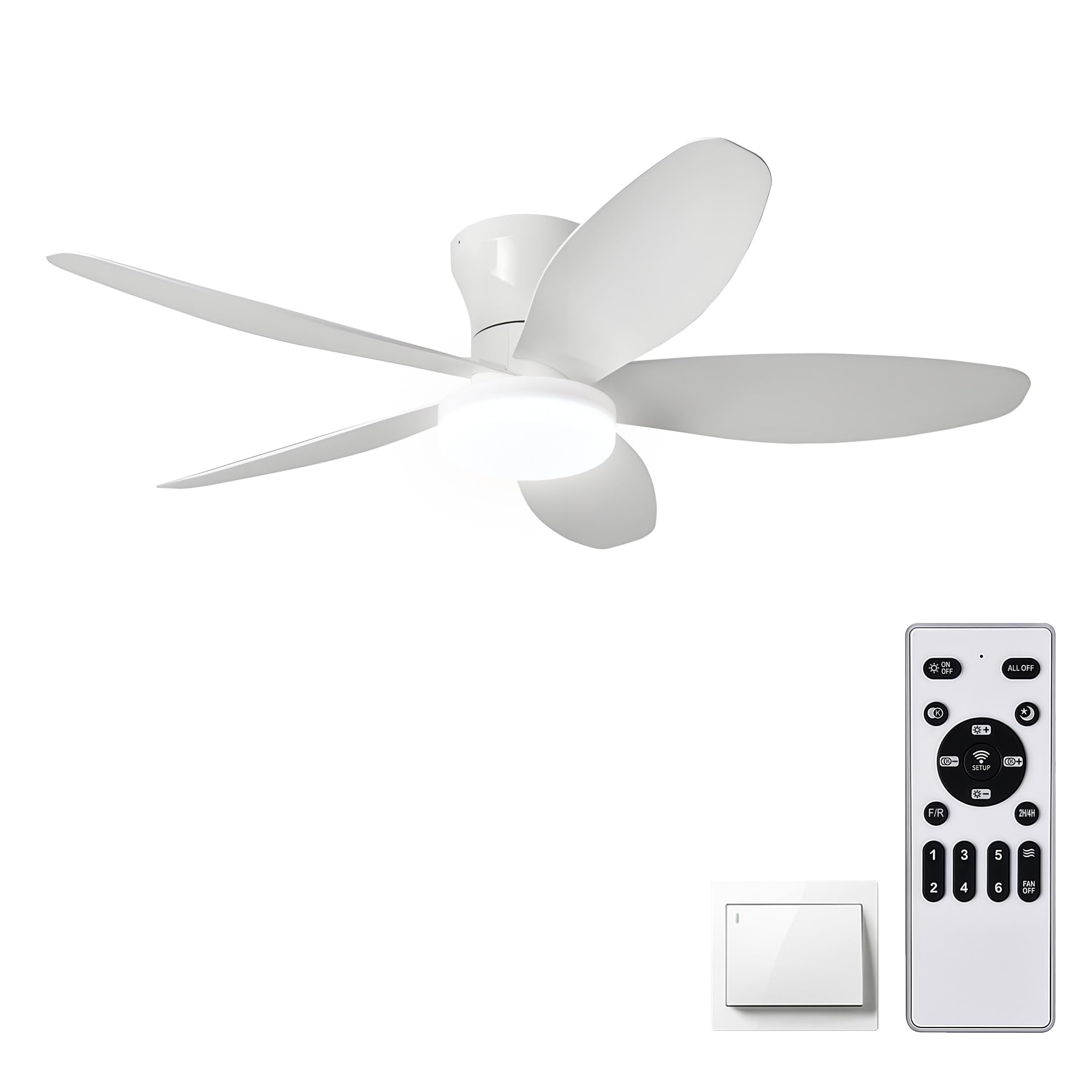 AYSEMO Ceiling Fan 36in with Lights & Remote, 6-Speed, Dimmable LED, Reversible DC Motor, Quiet, White