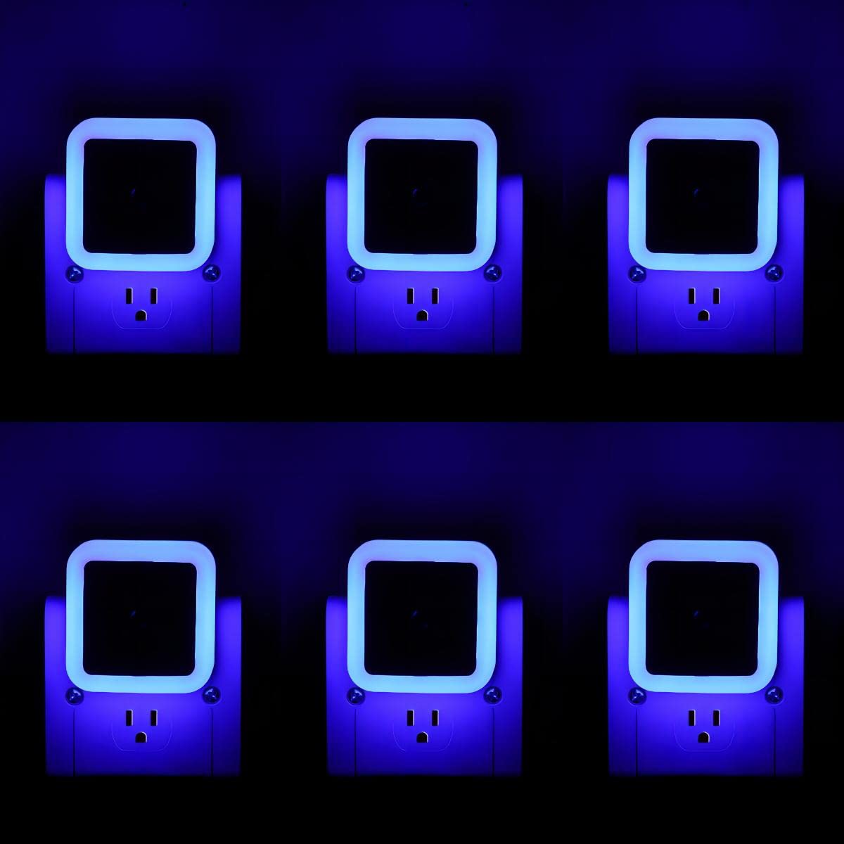 6 Pack Blue LED Night Light Plug in, Dusk to Dawn Sensor Automatic On and Off, Energy Efficient, Soft Glow Kids, Nursery, Bedroo