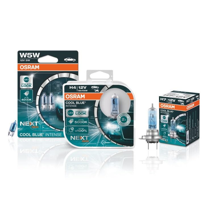 OSRAM H7 Halogen Headlight Lamp - COOL BLUE INTENSE, +100% Brightness, 5000K, Glass, Duo Box (2pcs), Model 64210CBN-H