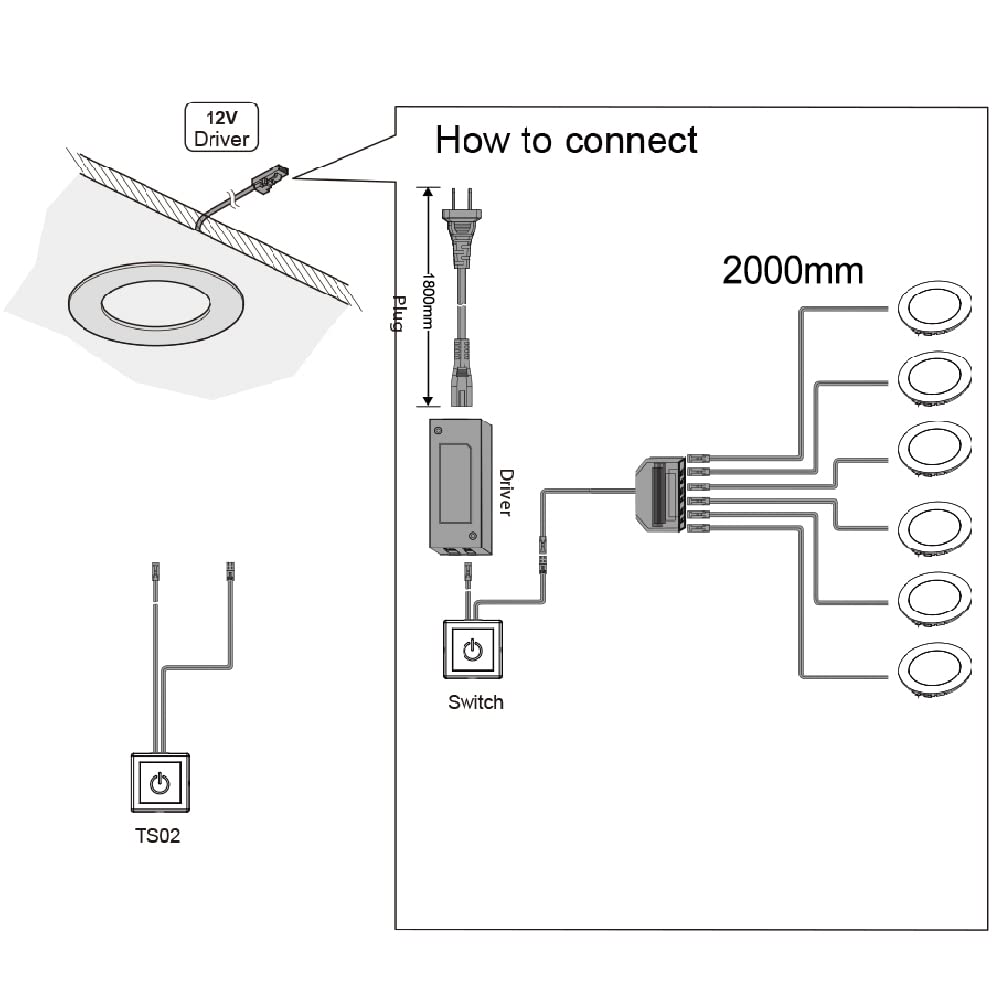 Vst Under Cabinet Lighting Plug In With Wired Touch Dimmer Switch,Recessed Or Surface Mount,Natural White 4000K 12V 2W/Pc, 6 Pack