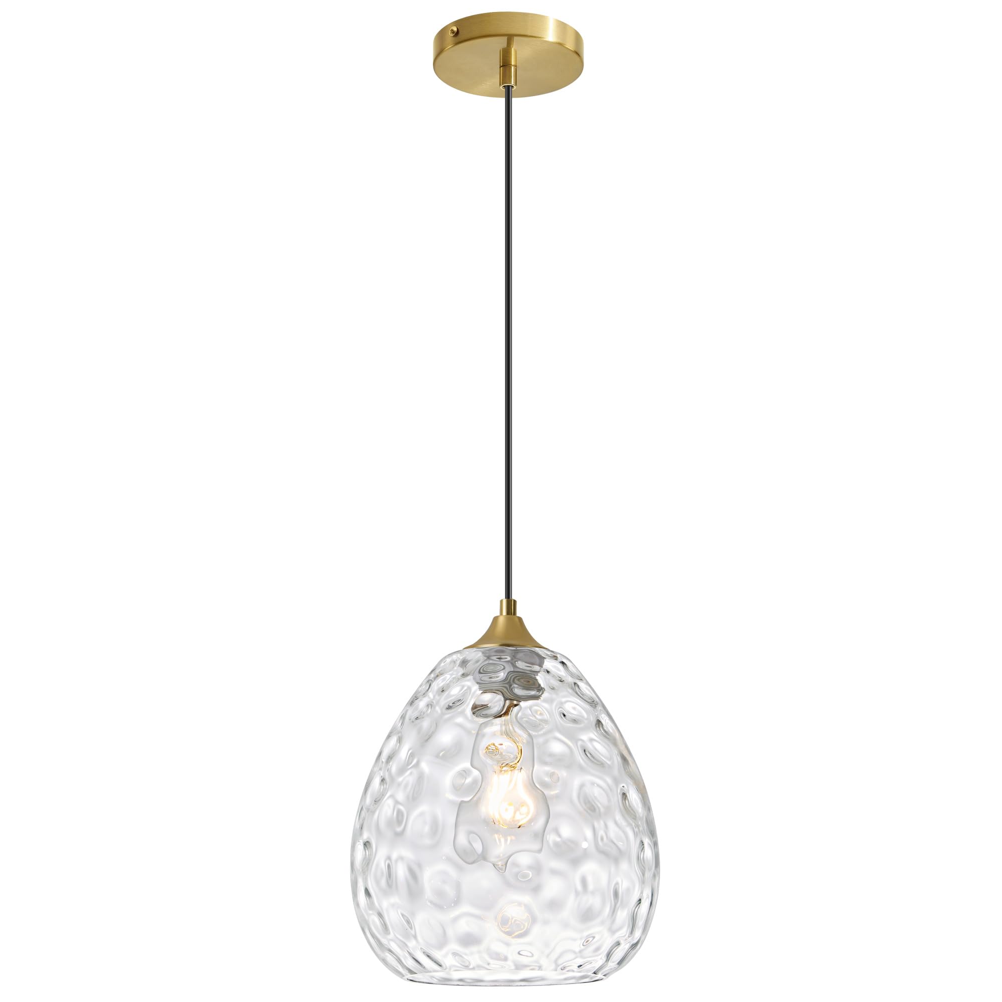 Deyidn Glass Pendant Light, Brass Gold, Hammered Glass Shade, Modern Design, 8.27in , Model 2560, 1 Pack