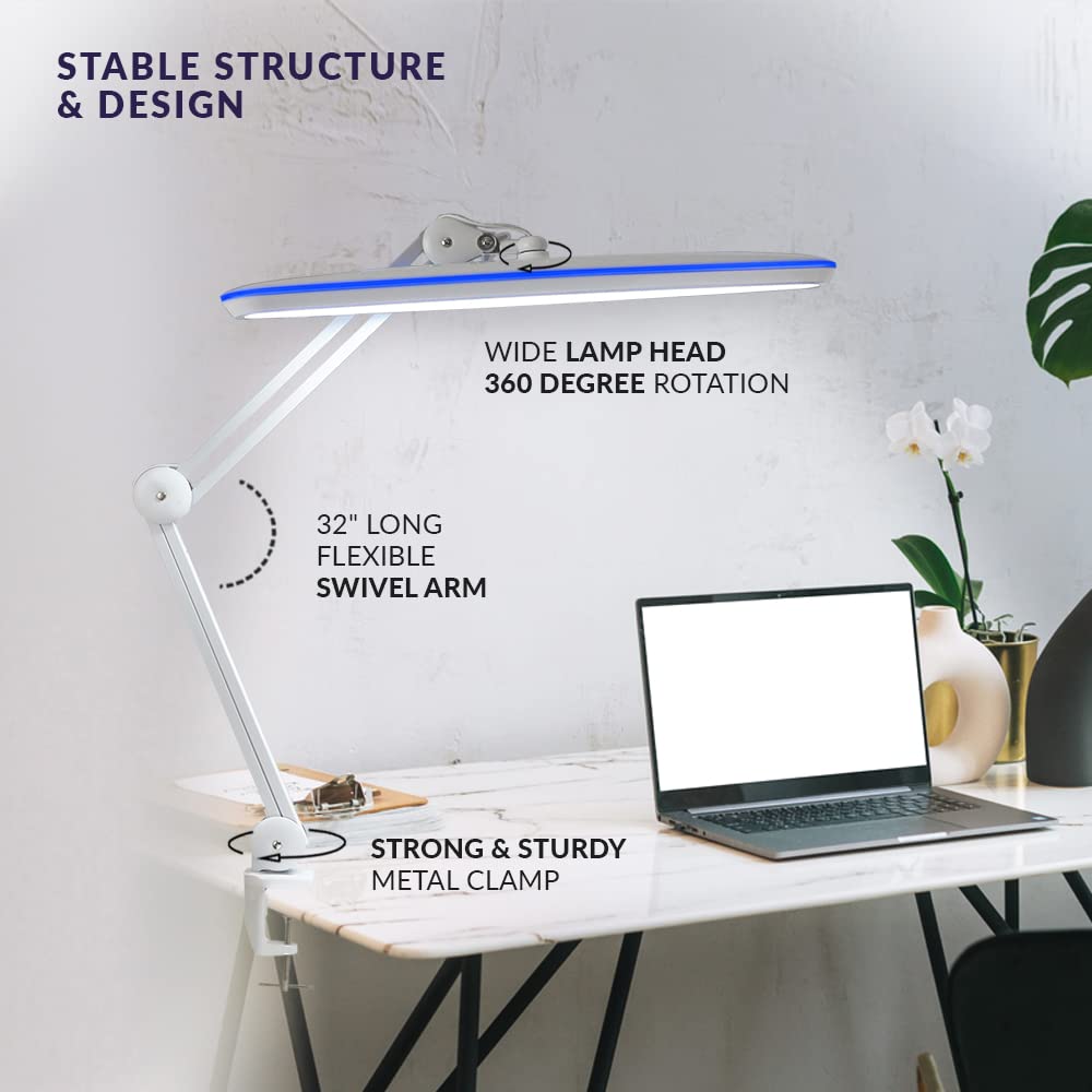Neatfi LED Task Lamp, 2200 Lumens, 24W, 23-Inch, 4 Brightness Levels, Dimmable, Eye-Caring, White, Model 950