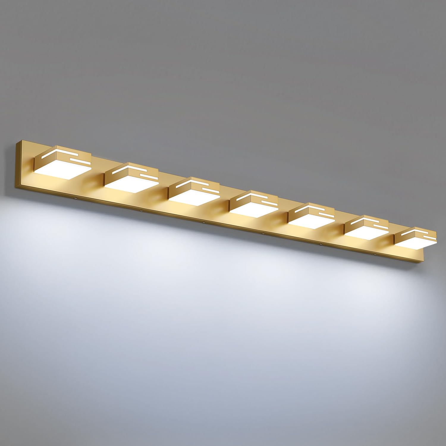 LKHF LED Modern Bathroom Vanity Light Fixtures  7-Light 48-inch Dimmable Gold Vanity Lights for Bathroom Lighting Fixtures Over Mirror  with 350 Rotatable Heads (Cool White 6000K)