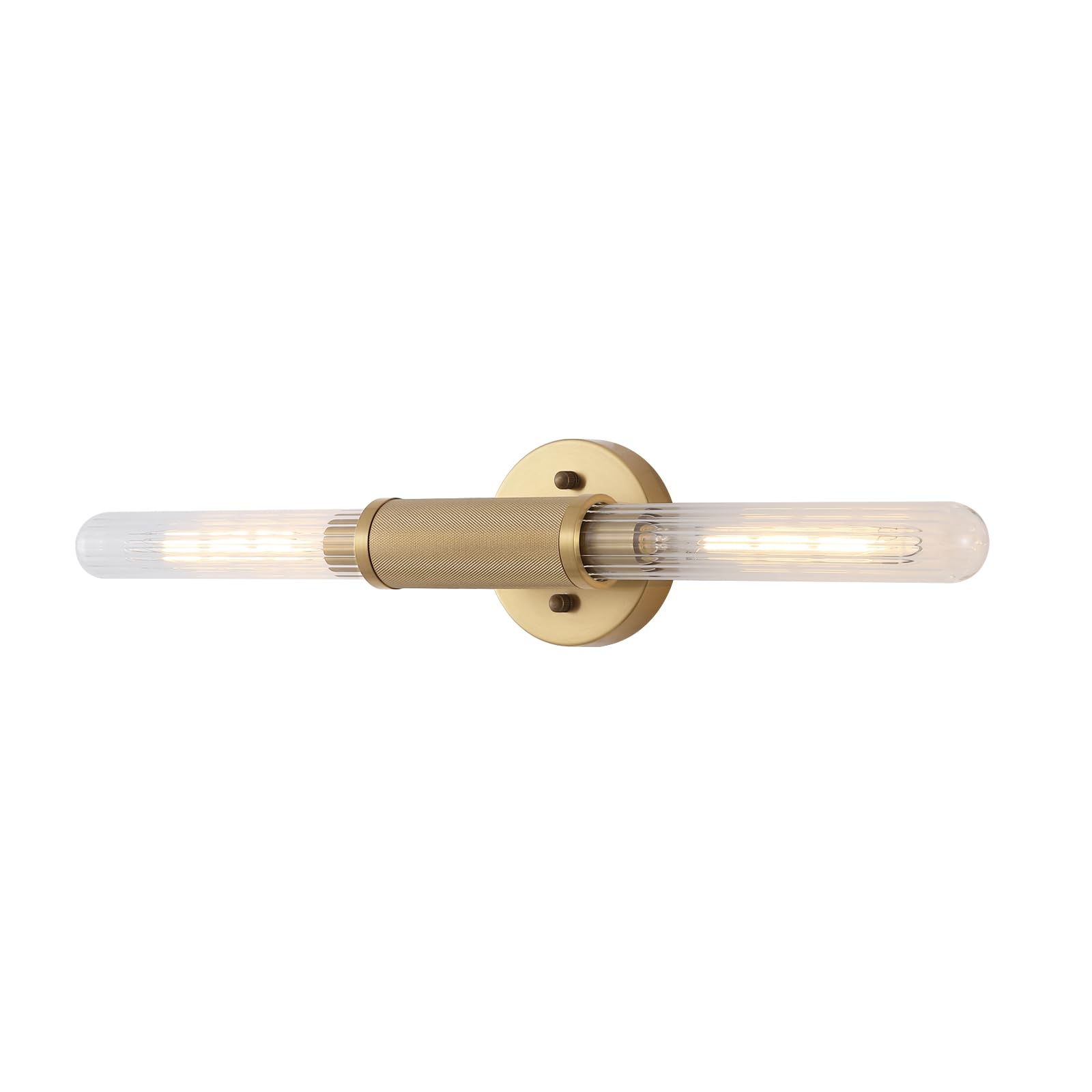 BAODEN Gold Knurled Texture Wall Sconces 24 Modern Cylinder Bathroom Vanity Lights Fixtures with Clear Banded Glass Shade 2-Lights Indoor Wall Lighting for Living Room Bedroom Kitchen
