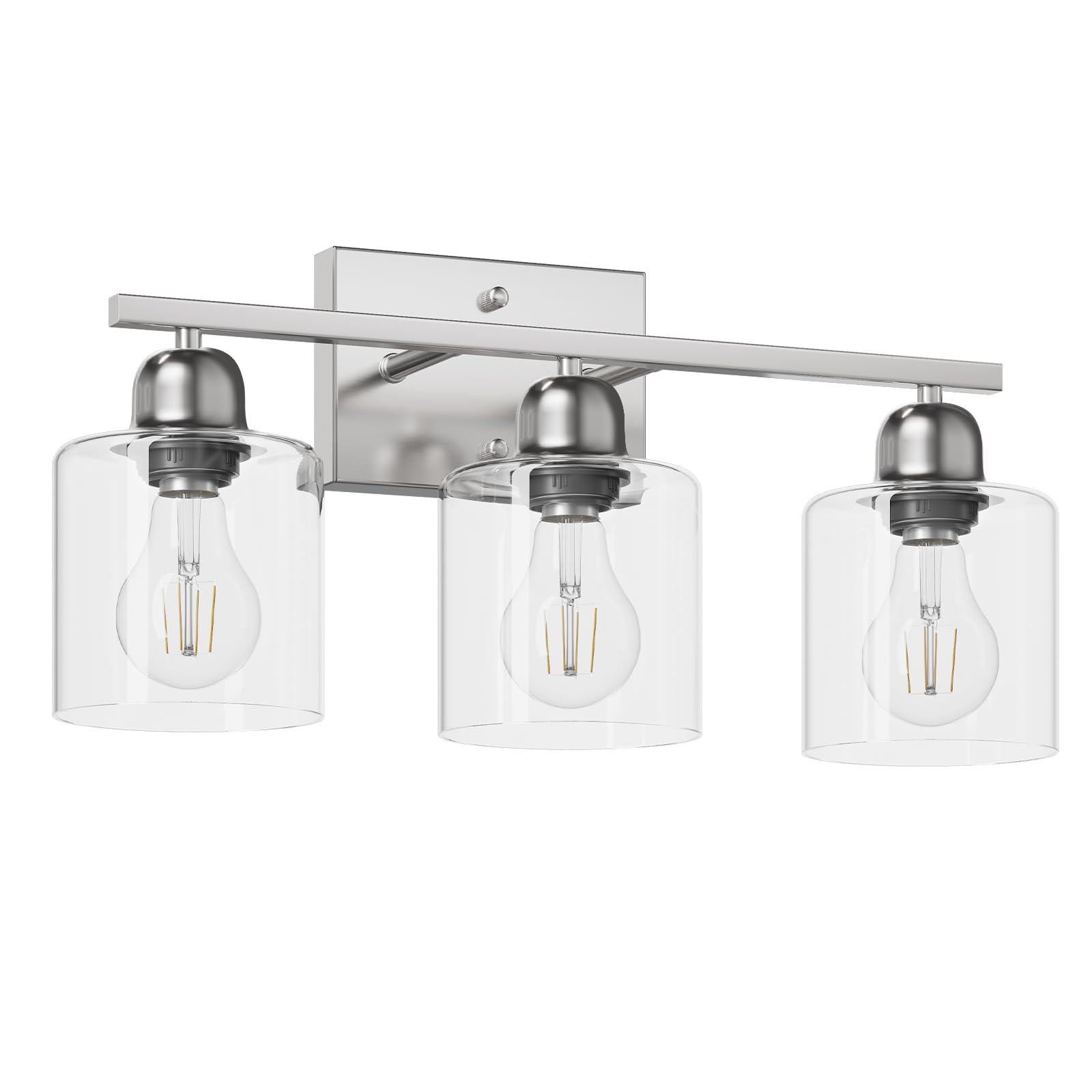 Faishilan Modern Brushed Nickel 3 Light 19 Inch Vanity Lights For Bathroom With Clear Glass  Bathroom Lighting Fixtures Over Mirror For Mirror Kitchen Living Room Hallway Cabinet Porch
