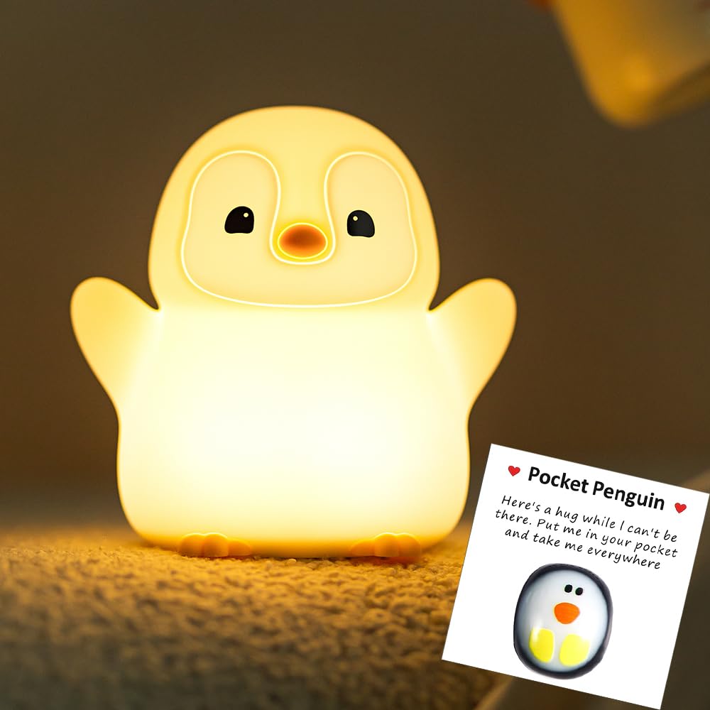 KangTen CHEN Cute Penguin Night Light for Kids Bedroom, Animal Silicone Nursery Night Lamp Touch Control Nightlights USB Recharg