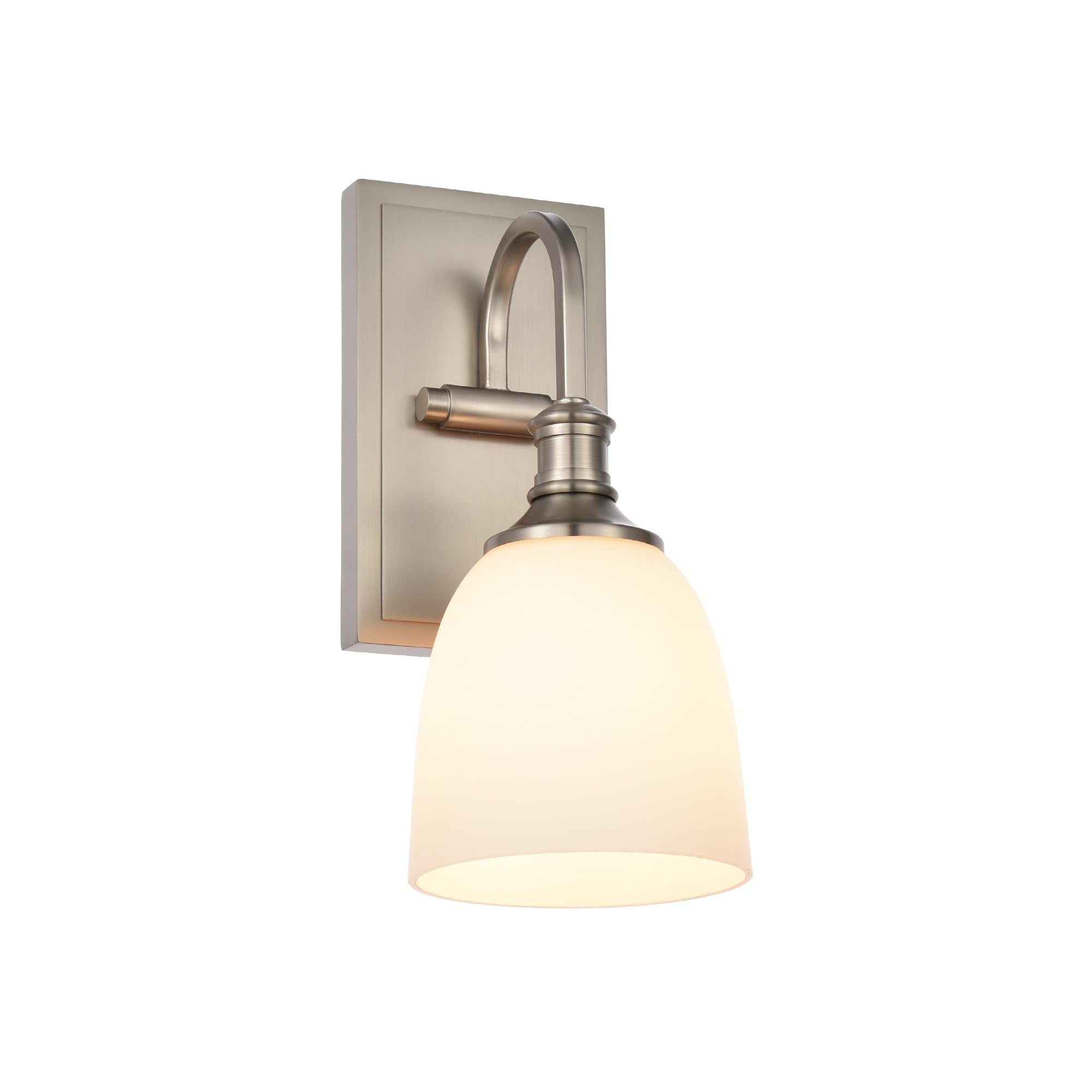 Hanaloa Wall Sconce Light, Vintage Sconces Wall Lighting In Brushed Nickel, 1 Light Bathroom Vanity Lighting With Opal Glass Shade, Wall Light For Bedroom Bathroom Living Room Entryway Hallway