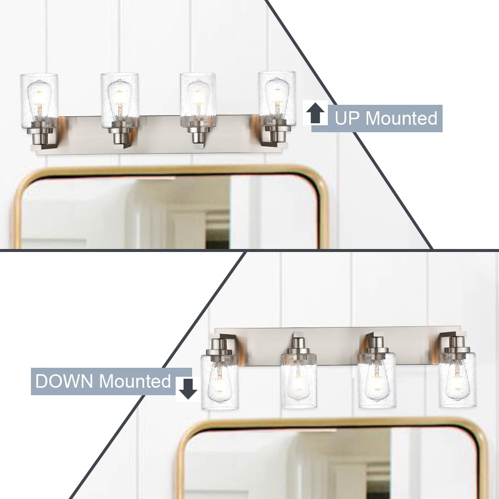 WINSHEN Modern Glass Bathroom Wall Light Fixture, 4-Lights, 31-Inches, Brushed Nickel, Metal, Model SG-501-4L-SN