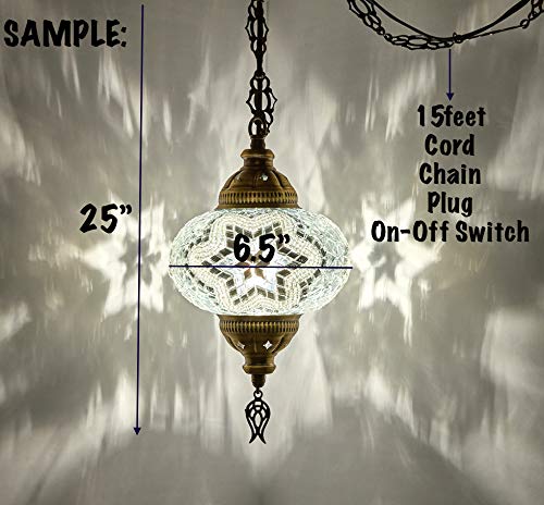 DEMMEX Plug-in Pendant Light – Handcrafted Glass Mosaic Fixture, Vintage Tiffany Style, 15ft Cord, Pink - Red, Model: DEMMEXSWAG1
