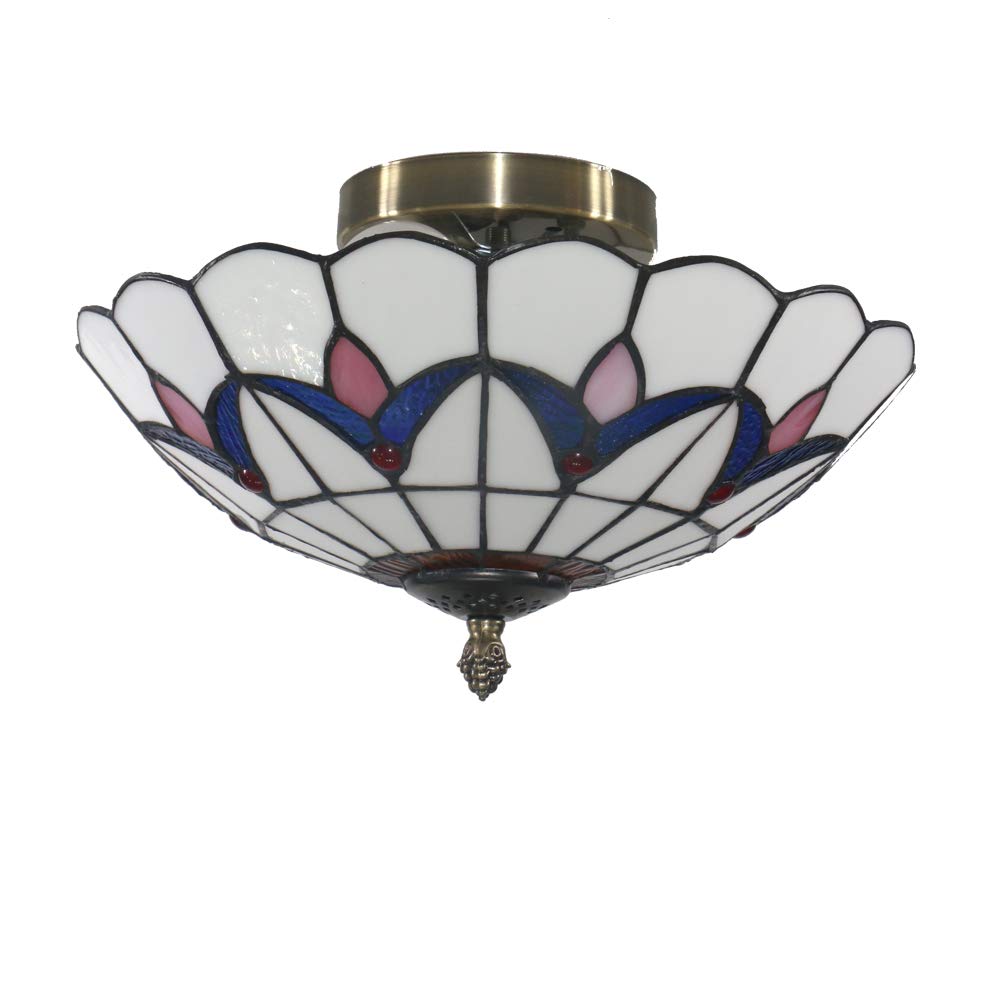 Skyweel 12 Inch Vintage Chandeliers Light Tiffany Style Stained Glass Ceiling Light Stained Glass Flush Mount Ceiling Lighting F