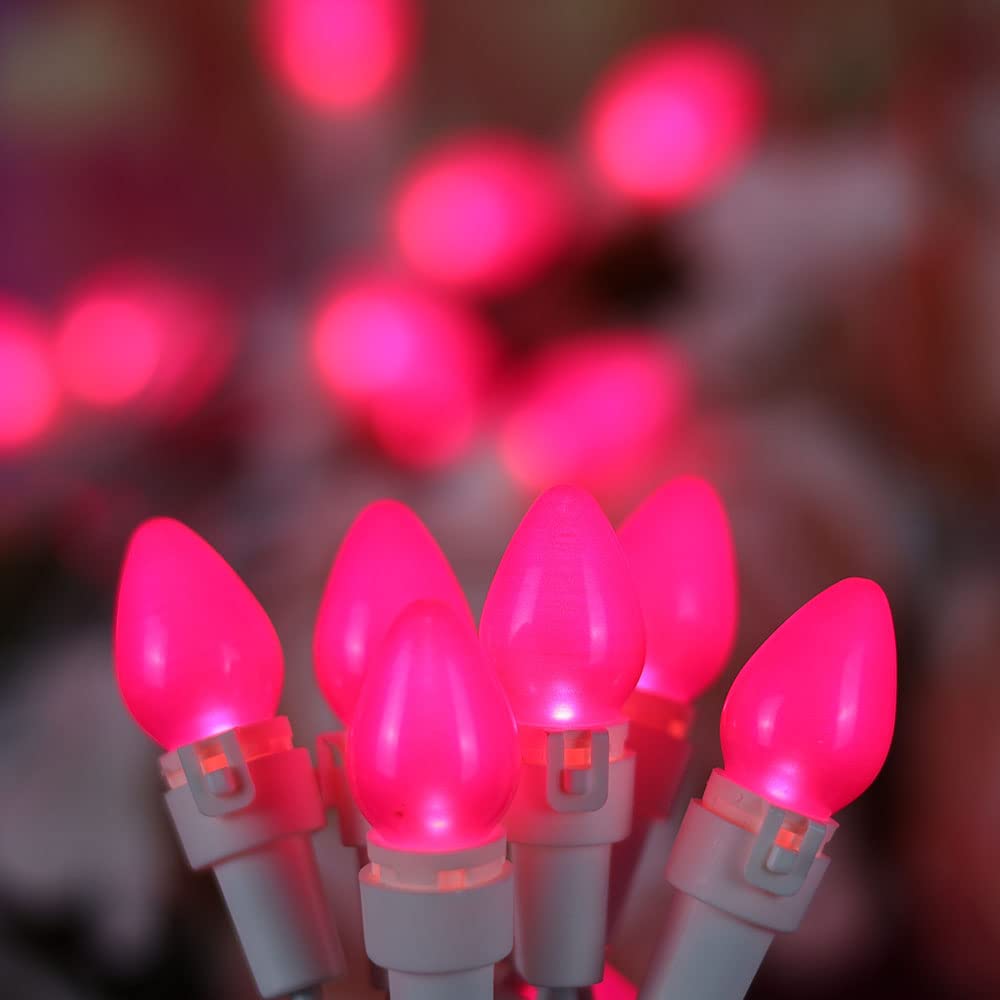 Novrose Christmas Pink Mini String Lights-50 Count 13 Feet Detachable Led Glass C3 Bulb Waterproof Fairy Lights Plug In For Indo