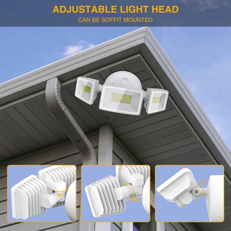 Onforu 60W Outdoor Flood Lights, 6000LM Brightness, 3 Adjustable Heads, IP65 Waterproof, Wall Mount, White, Model BDB60-3