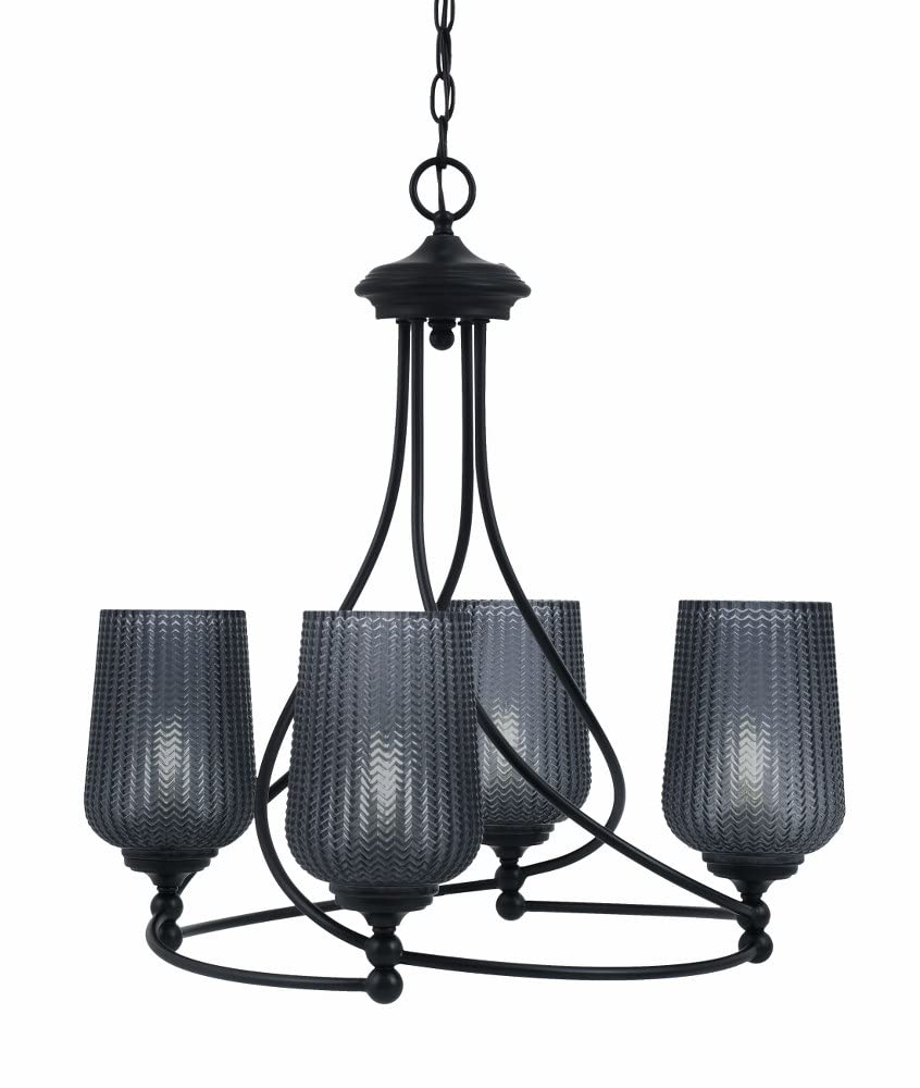 Toltec Lighting 904-Mb-4252 Capri - 4 Light Uplight Chandelier-22.25 Inches Tall And 21.5 Inches Wide, Finish Color: Matte Black, Glass Color: Smoke Textured