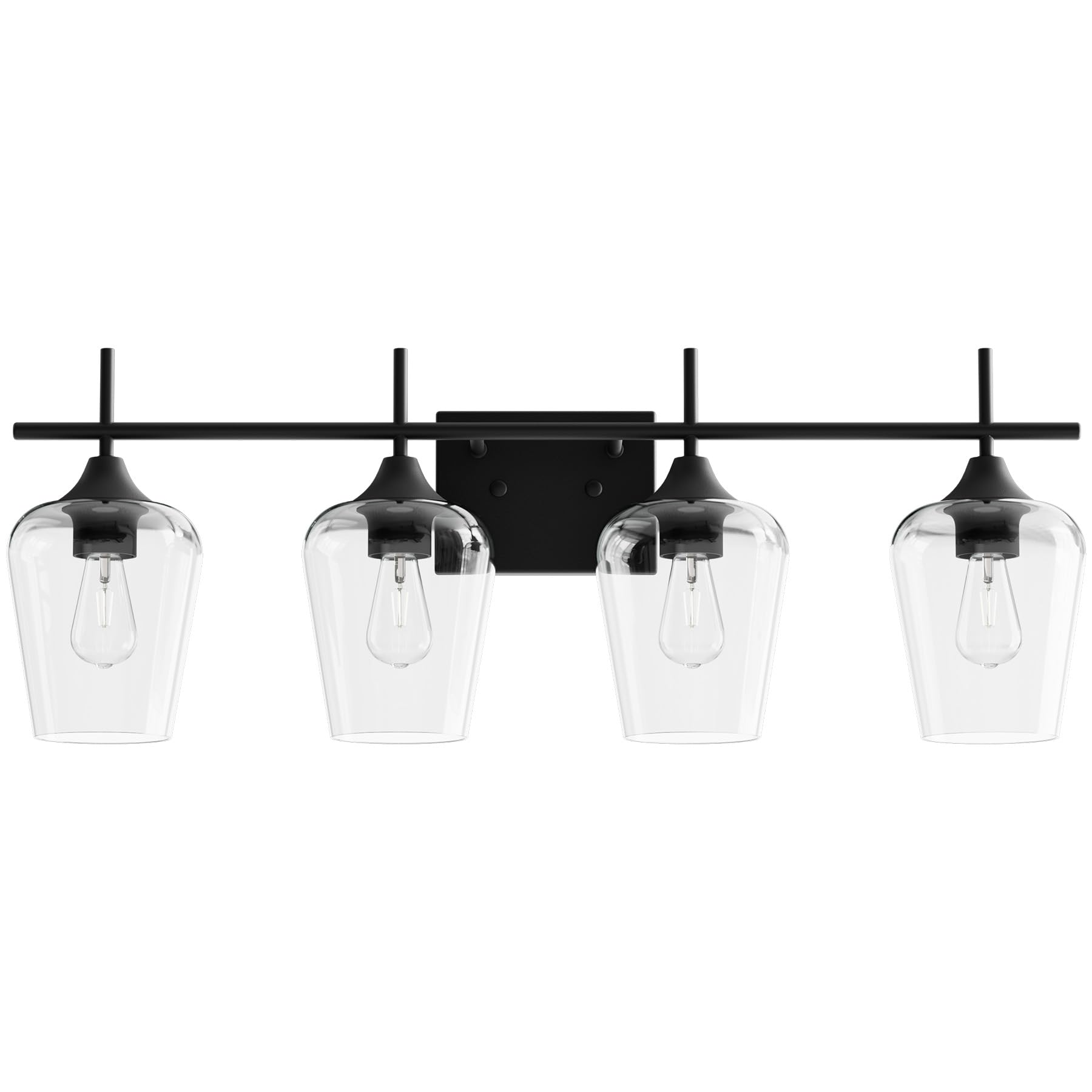 VONLUCE 4-Light Bathroom Vanity Light Fixture, Matte Black, Clear Glass, Model COZHCF280400NI