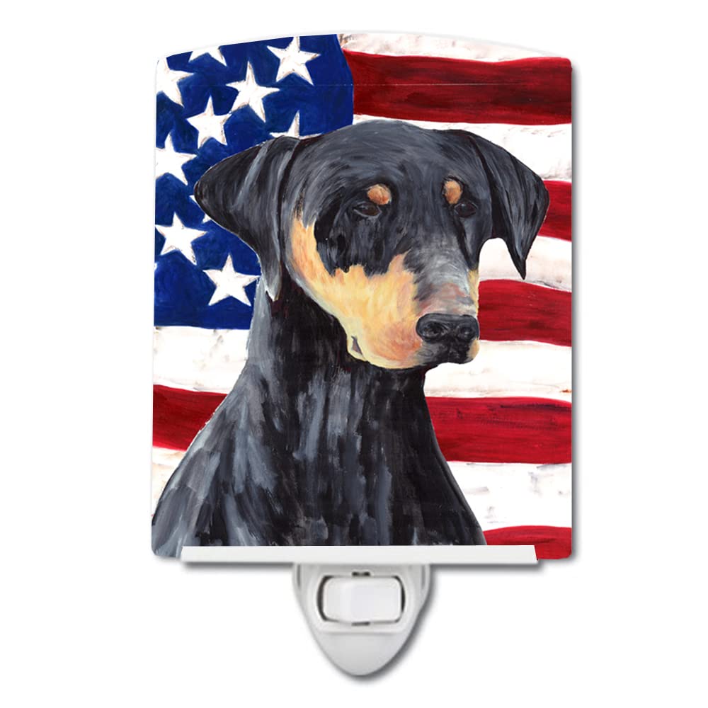Carolines Treasures Ceramic Night Light, USA Flag with Doberman, UL-Certified, 6x4x3in, Multicolor, Model SC9030CNL