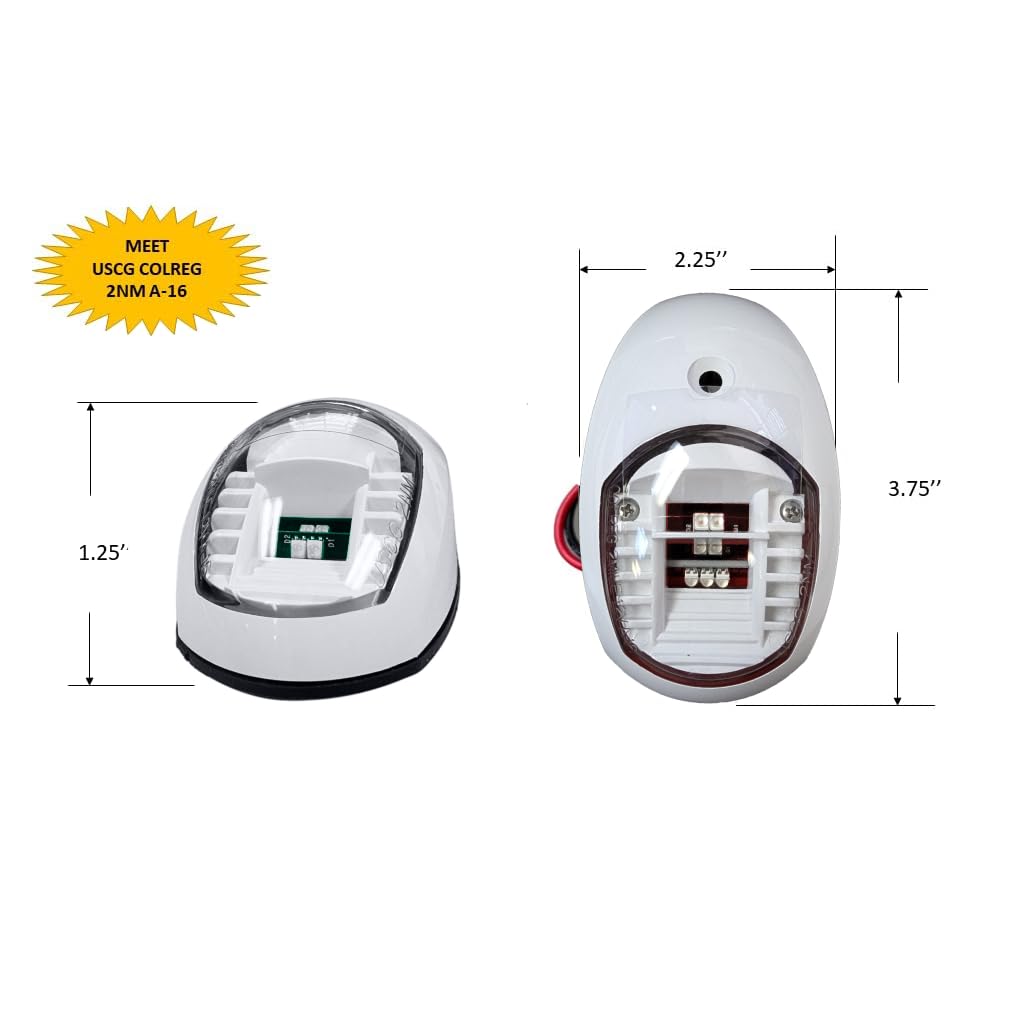 Pactrade Marine Boat Navigation Lights Red And Green Led Side Lights (Vertical Mount) - 2 Nm White Housing | Green Starboard Red Port Navigation Lights For Boats Led
