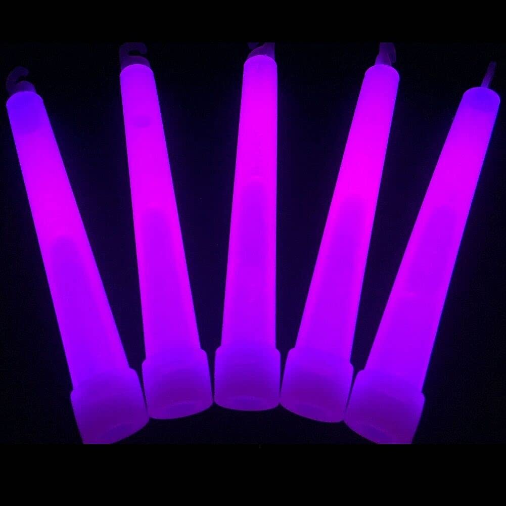 Glow With Us Glow Sticks - 100 Pack, 6” Purple Industrial Grade, 12-14 Hour Glow, Plastic/Polyester Material, Model 221-P800