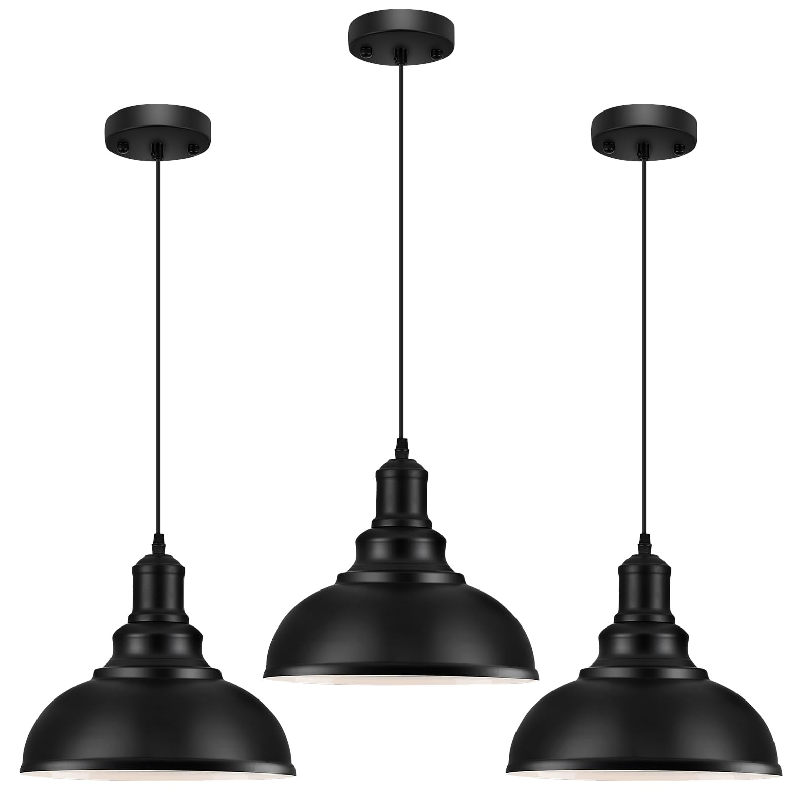 LOEHINLE 3PCS Pendant Lighting, Vintage Industrial Fixtures, Black Metal Chandelier Lights, Ceiling Lamp for Kitchen Home Island