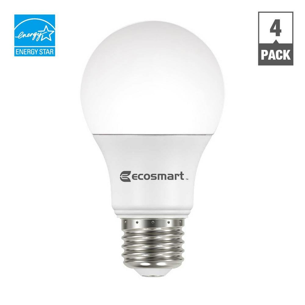 EcoSmart Dimmable LED Light Bulb, 60W Equivalent, Soft White, 4-Pack, Energy Star, A19 Model