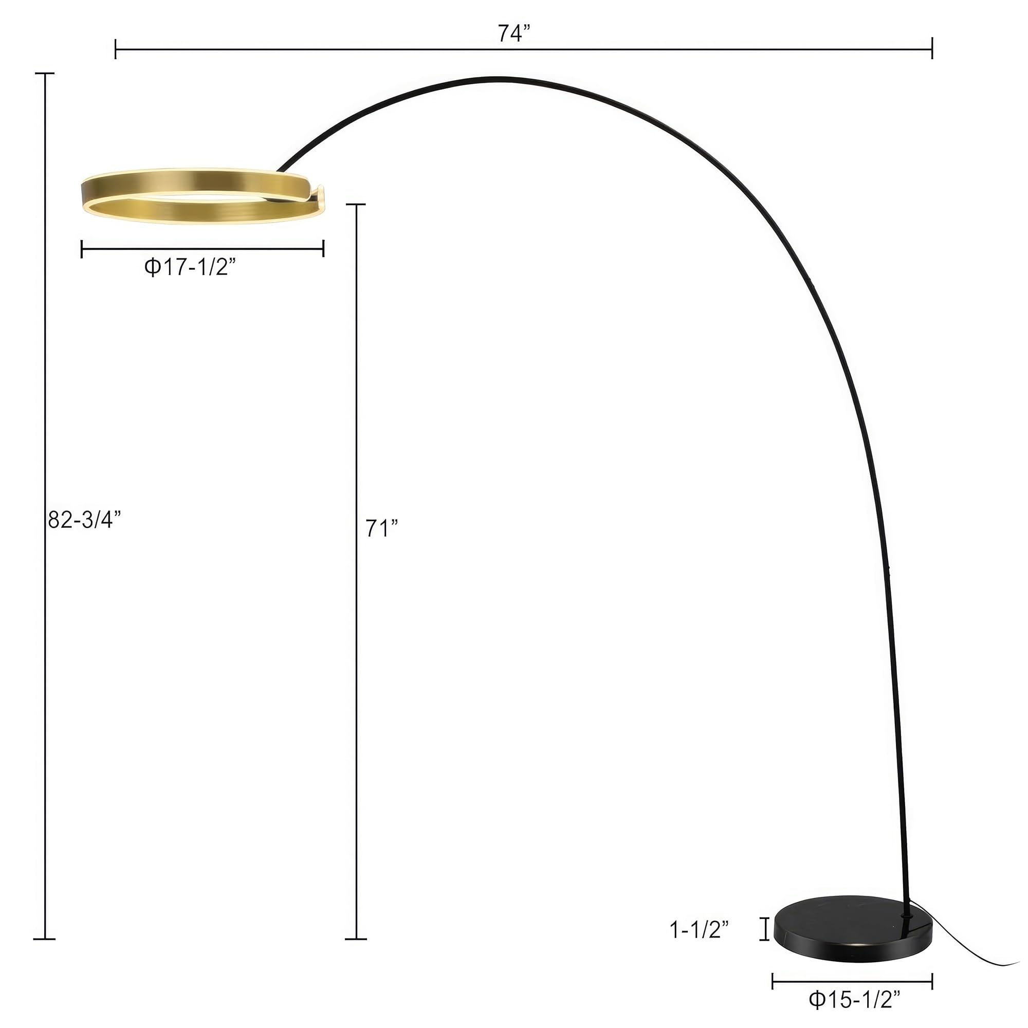 Contemporary 81'' Tall Led Overreaching Sofa Arched Floor Lamp With Remote Control - Modern Standing Corner Light, Gold Metal Sh