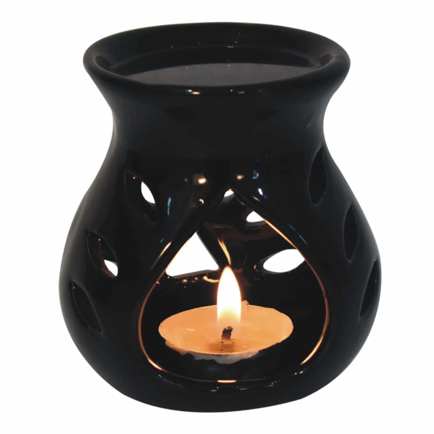 Mkd2 Rise Ceramic Clay Candle Aroma Diffuser Oil Burner Lamp for Home Fragrance (Black)