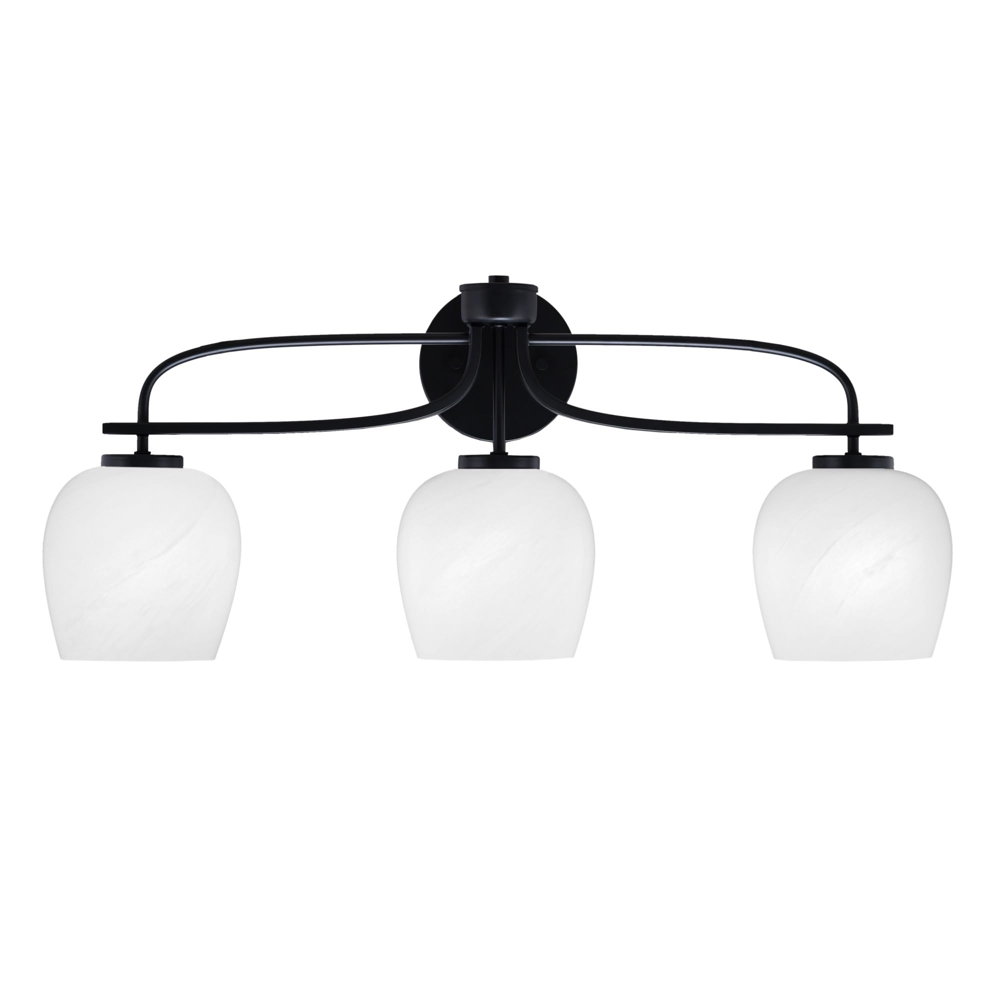 Cavella 3 Light Bath Bar Shown In Matte Black Finish With 6" White Marble Glass