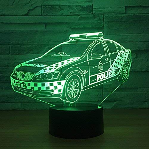 Ytdzltd 3D Police Car Night Light - 16 Color Changing Usb Powered Remote Control Touch Switch Decor Optical Illusion Led Table D