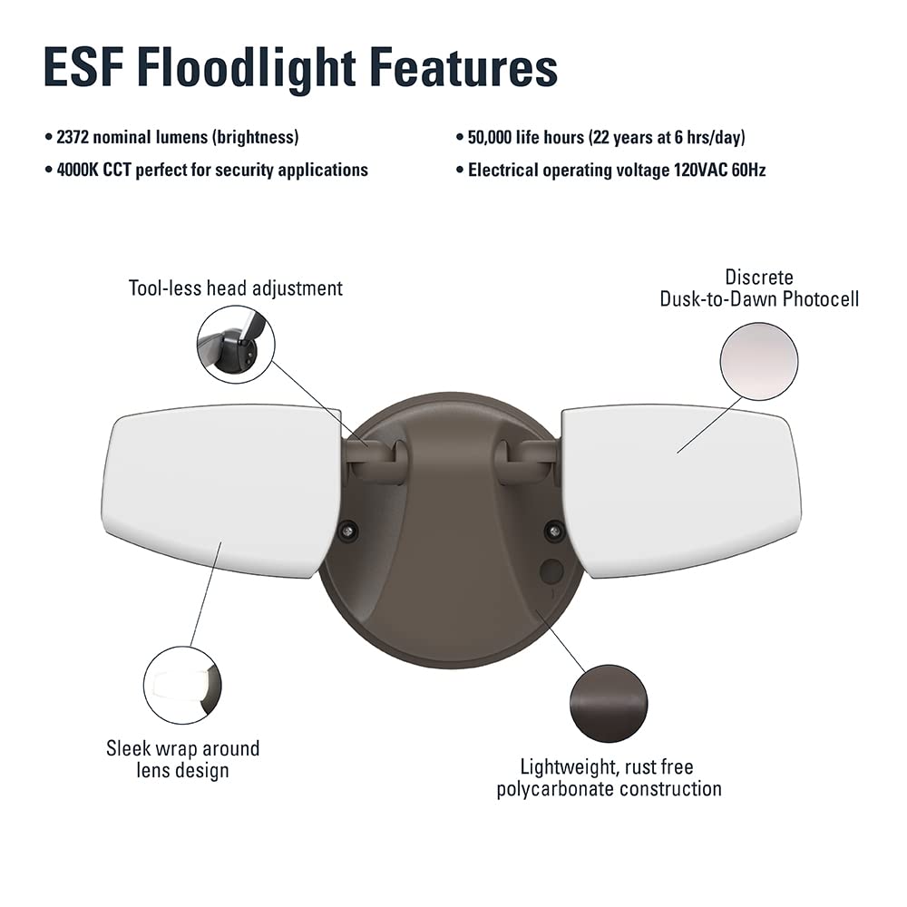 Halo Outdoor Led Flood & Security Light - Dusk To Dawn Photocell 2372 Lumens Bronze