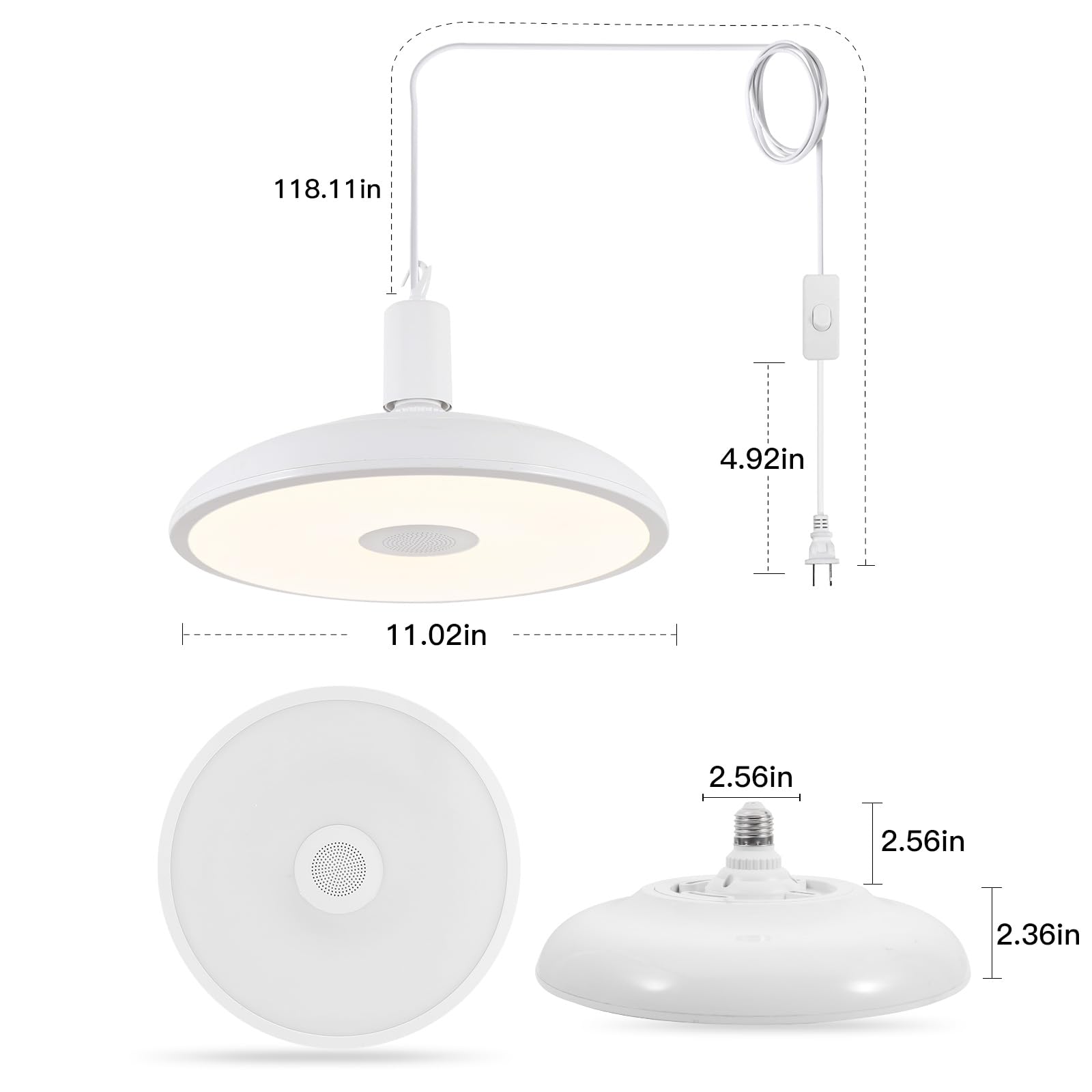 HOREVO Pendant Light with Bluetooth Speaker, 18W Color Changing LED, Remote Control, 12in Upgrade-White, Model H0017