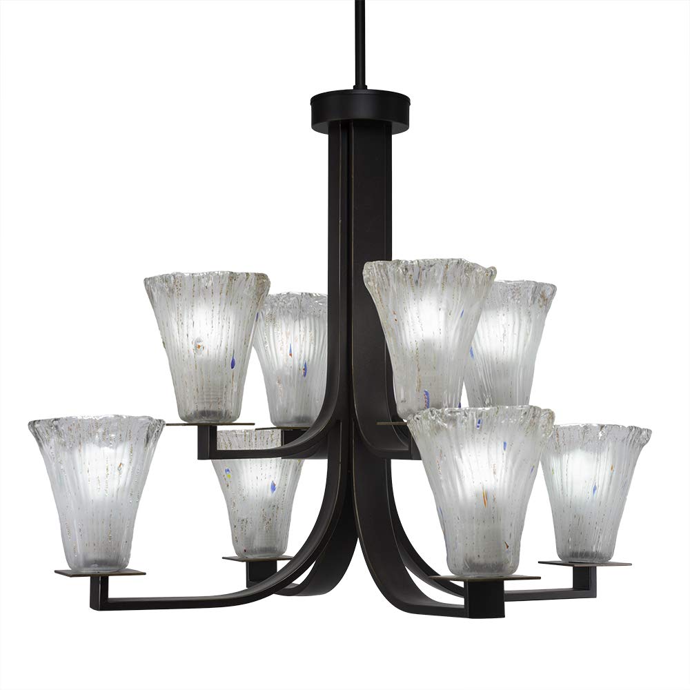 Toltec Lighting 578-DG-721 Apollo 8 Light Hang Straight Swivel Chandelier with Fluted Frosted Crystal Glass, 5.5&quot;, 28.75&quot; x 28.75&quot; x 23&quot;, Dark Granite