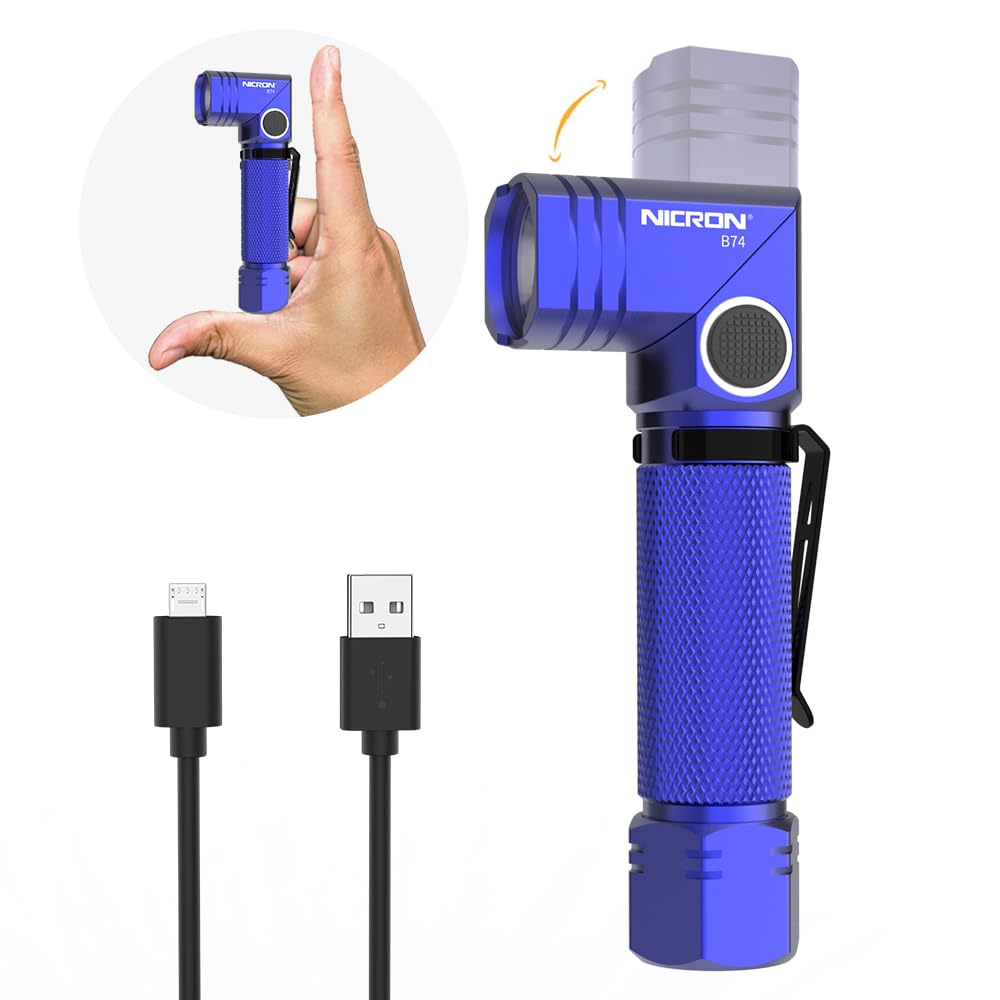 NICRON Flashlight 700 Lumens 90 Degree Rechargeable IP65 Waterproof LED Small Type Blue Model B74E-blue