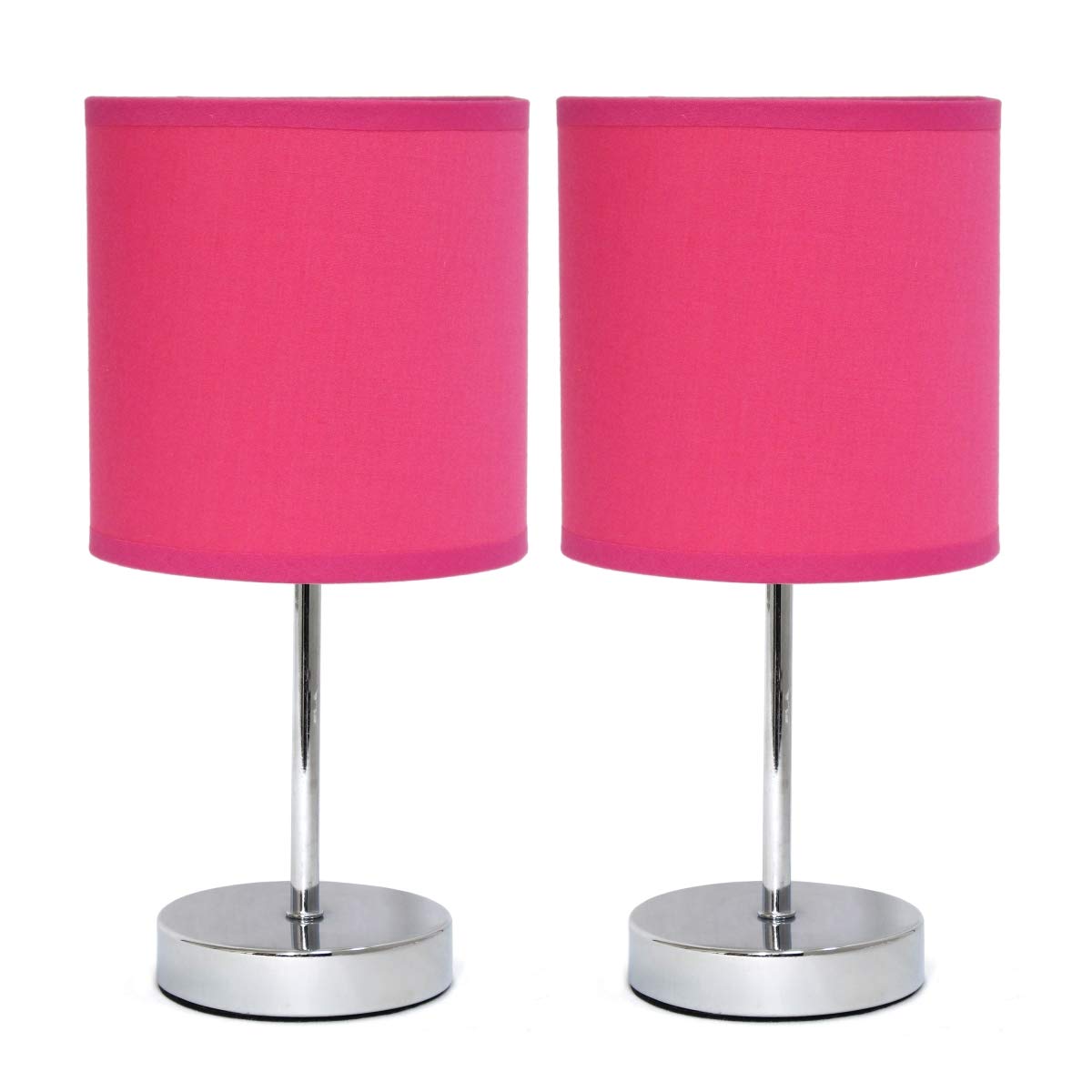 Simple Designs Chrome Mini Table Lamp, Hot Pink Fabric Shade, 2-Pack