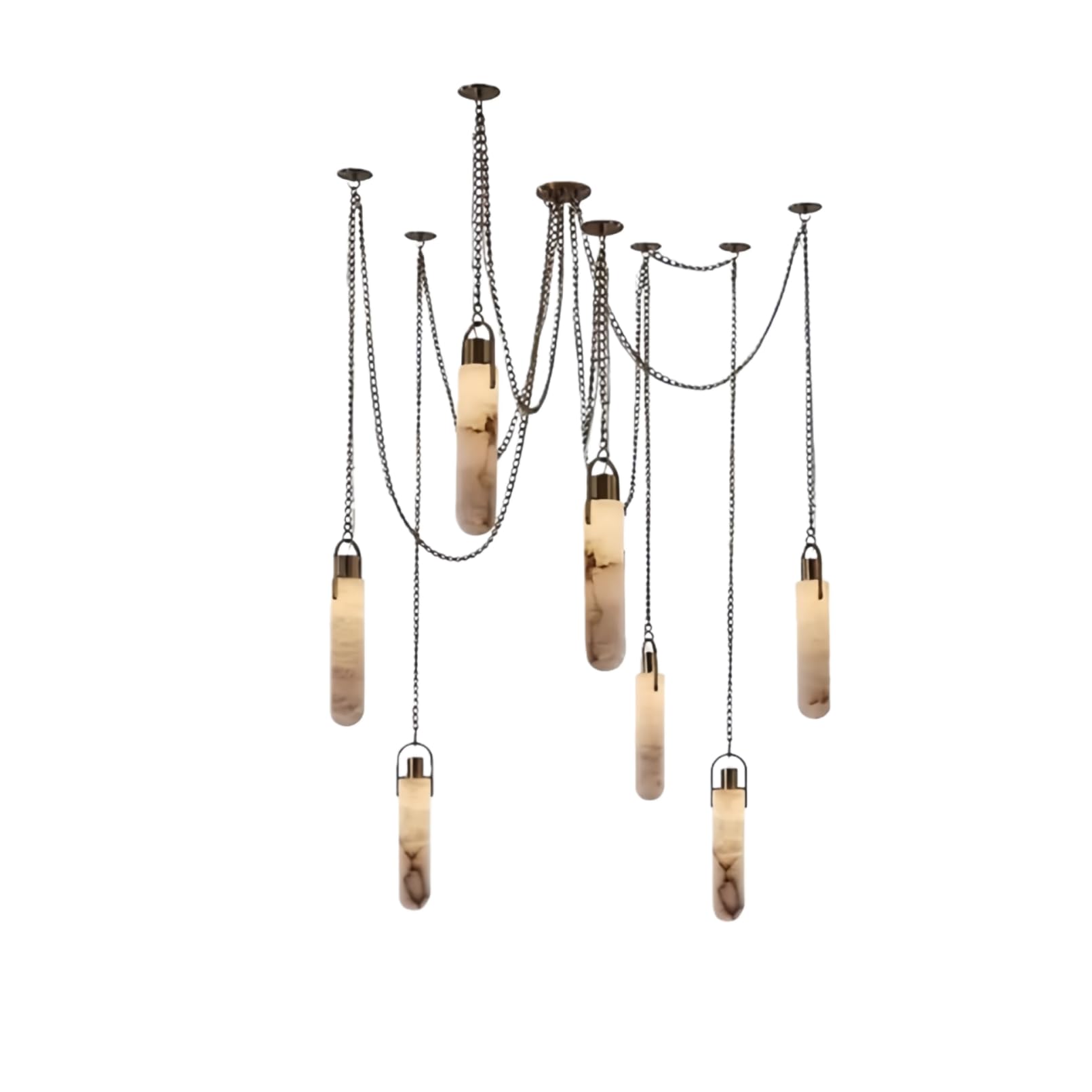 RUIBO Alabaster 7 Light LED Multi-Drop Hanging Pendant Lighting,Cylinder Natural Marble Multi Light Pendant Lights,Living Dining