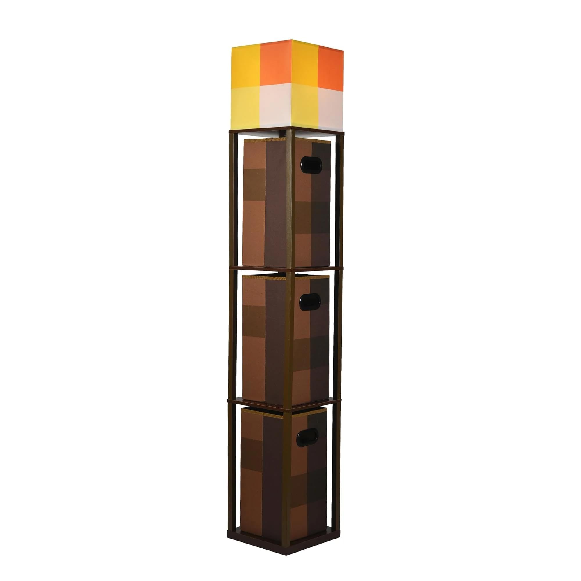 Minecraft 5-Foot Standing Floor Lamp with Storage Unit, Brown Metal, Model 16231, Includes 3 Cube Organizer Storage Bins