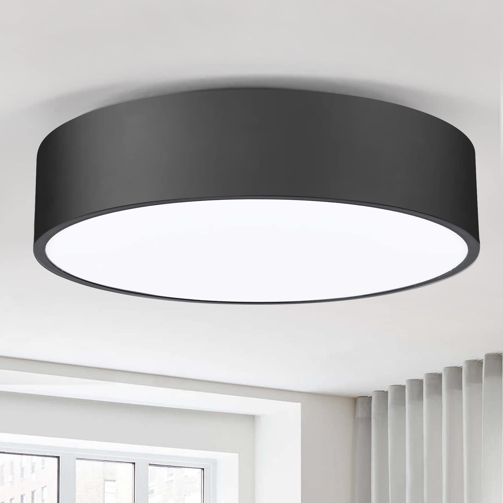 POLITAMP Flush Mount Ceiling Light, 11.8in 2-Light Fixture, Matte Black Metal for Bedroom, Foyer, Kitchen, Hallway