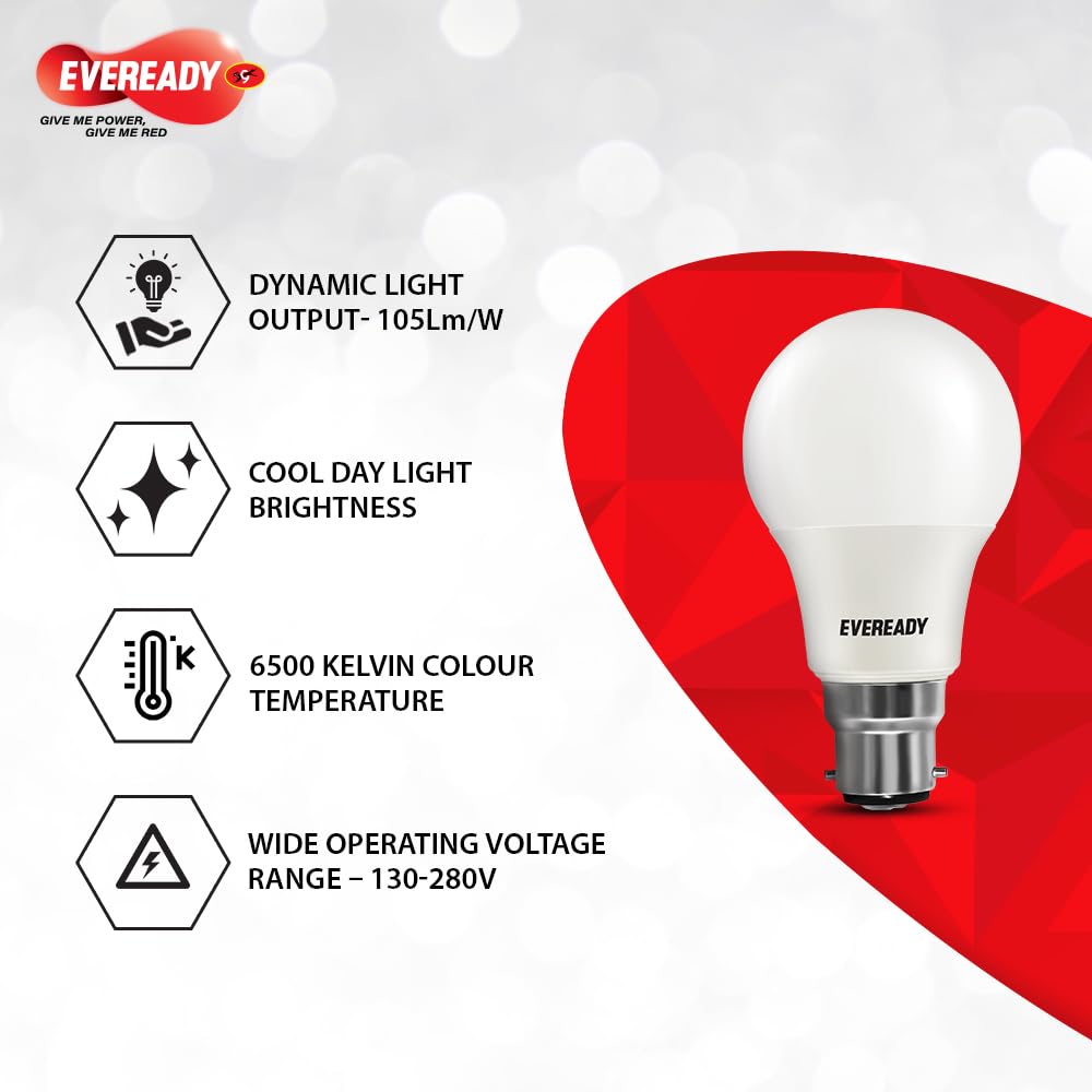 Eveready 7W Led Light Bulb | High Efficiency & Glare-Free Light | Pack Of 12 | With Li-Ion Battery Inside | 7 Hours Battery Back